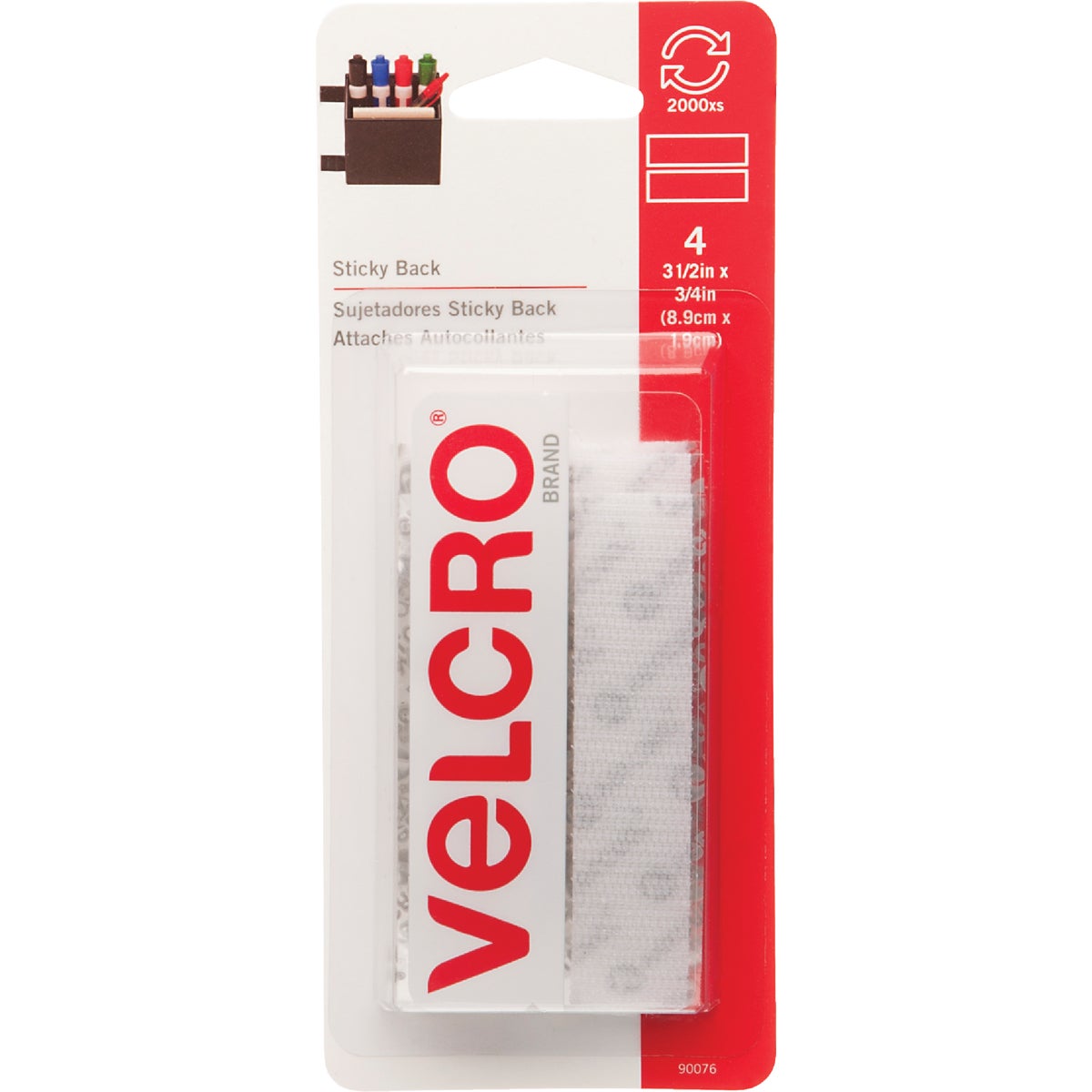 VELCRO Brand White Hook & Loop Strip, 3/4 x 3-1/2 in.