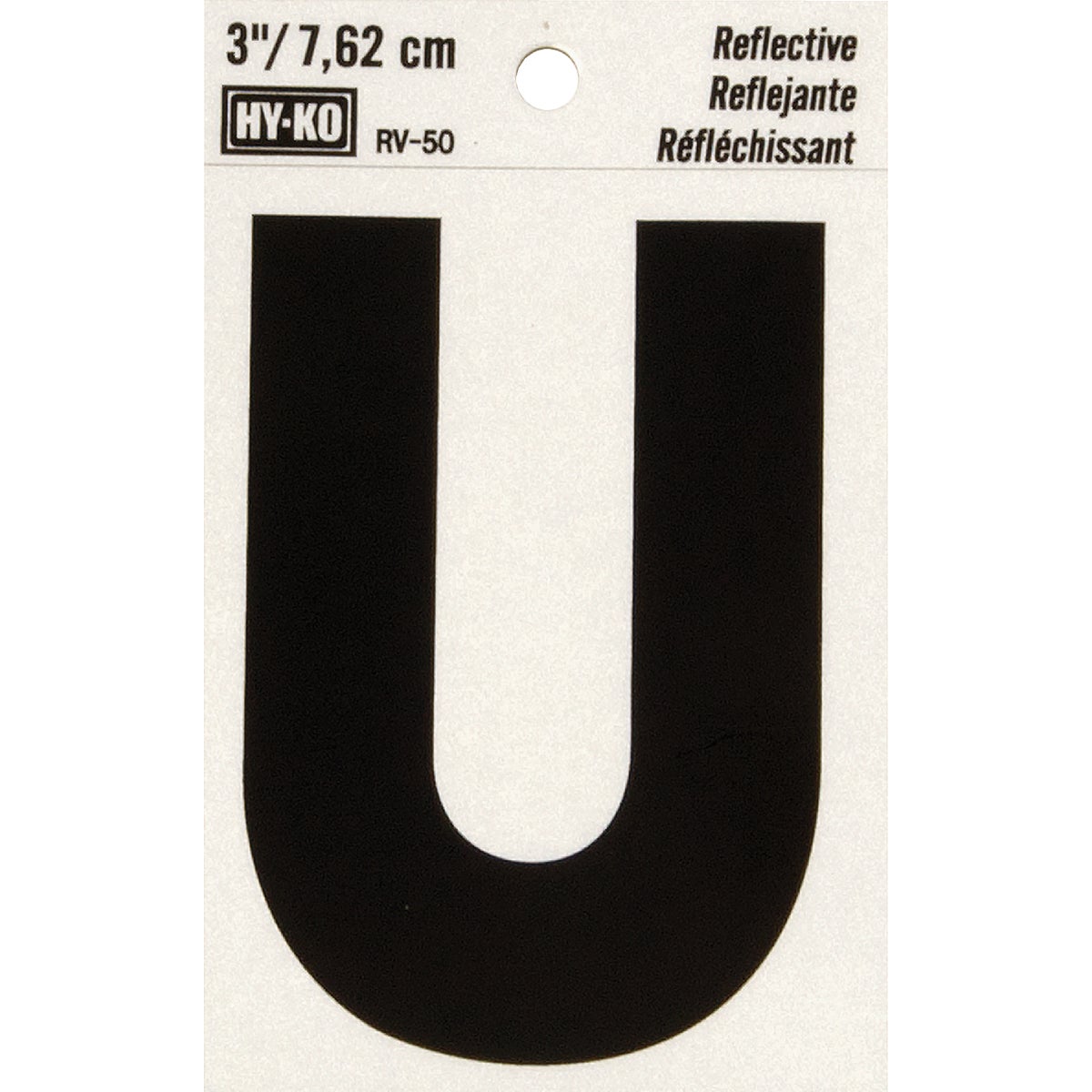 3" REFLECT LETTER U - RV-50U by Hy Ko Prods Co