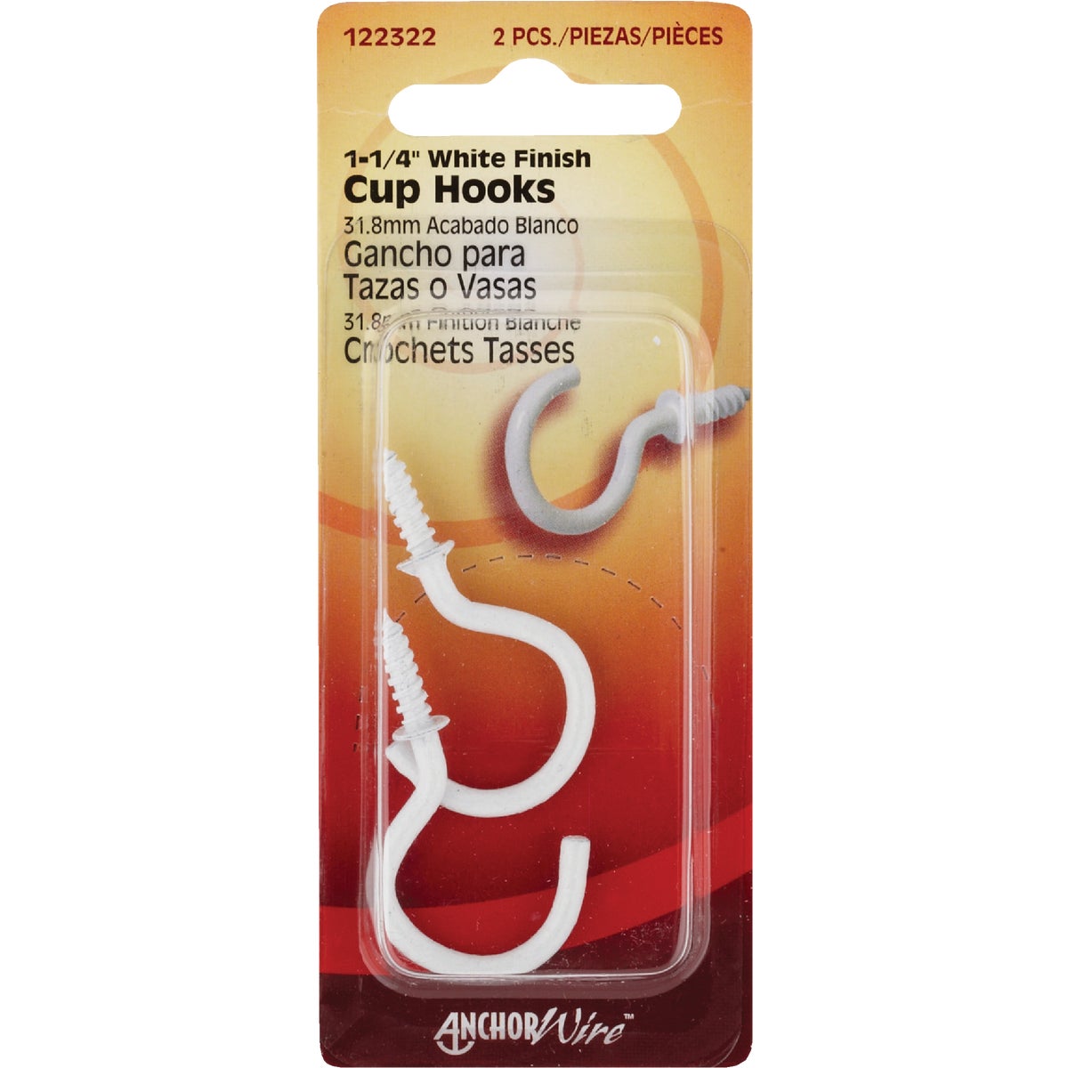1-1/4" WHT CUP HOOK - 122322 by Hillman Fastener