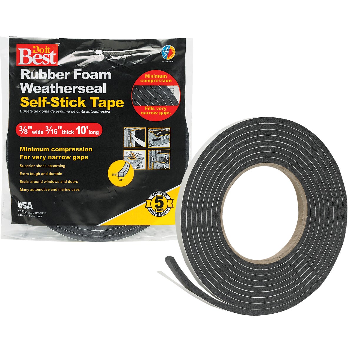 3/8X3/16"X10' BLK TAPE - R338HDB by Thermwell Prods Co