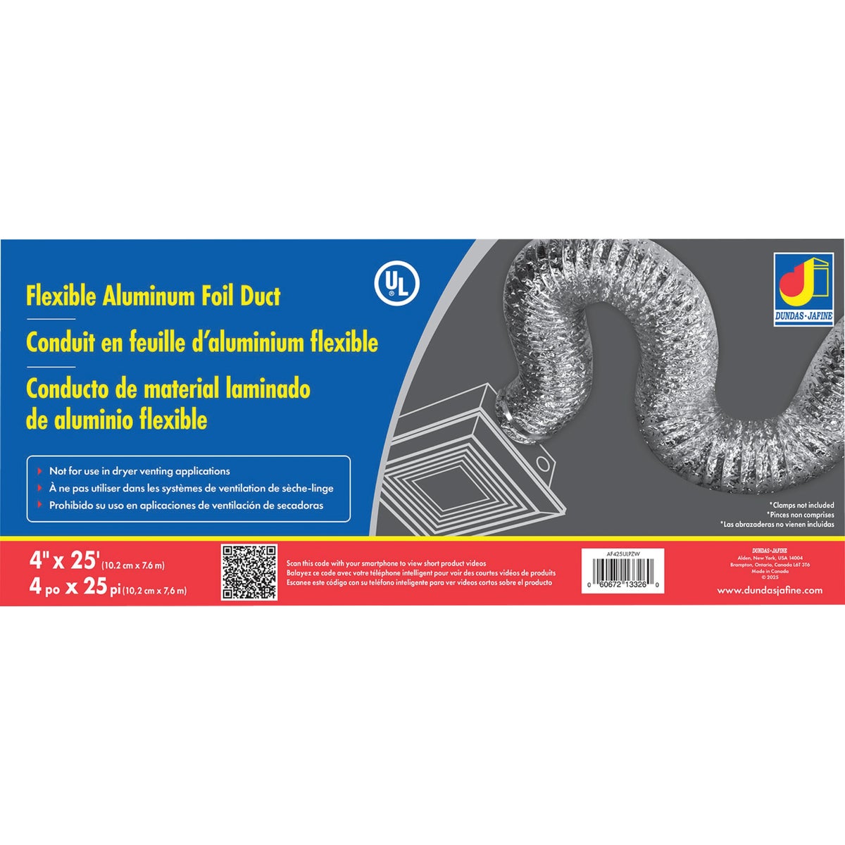 4"X25' FLEX FOIL DUCTING - AF425ULPZW by Dundas Jafine