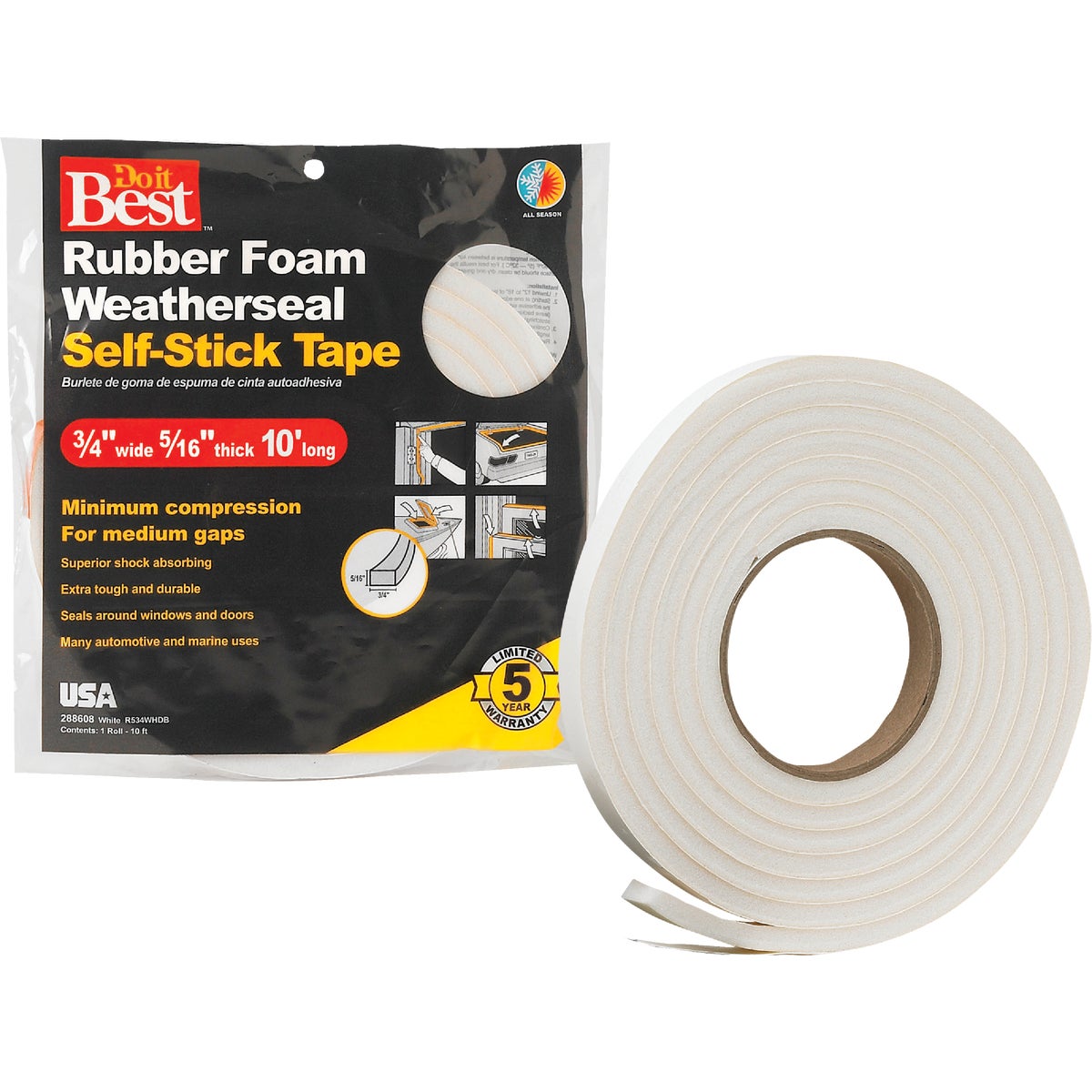 3/4X5/16"X10' WHT TAPE - R534WHDB by Thermwell Prods Co
