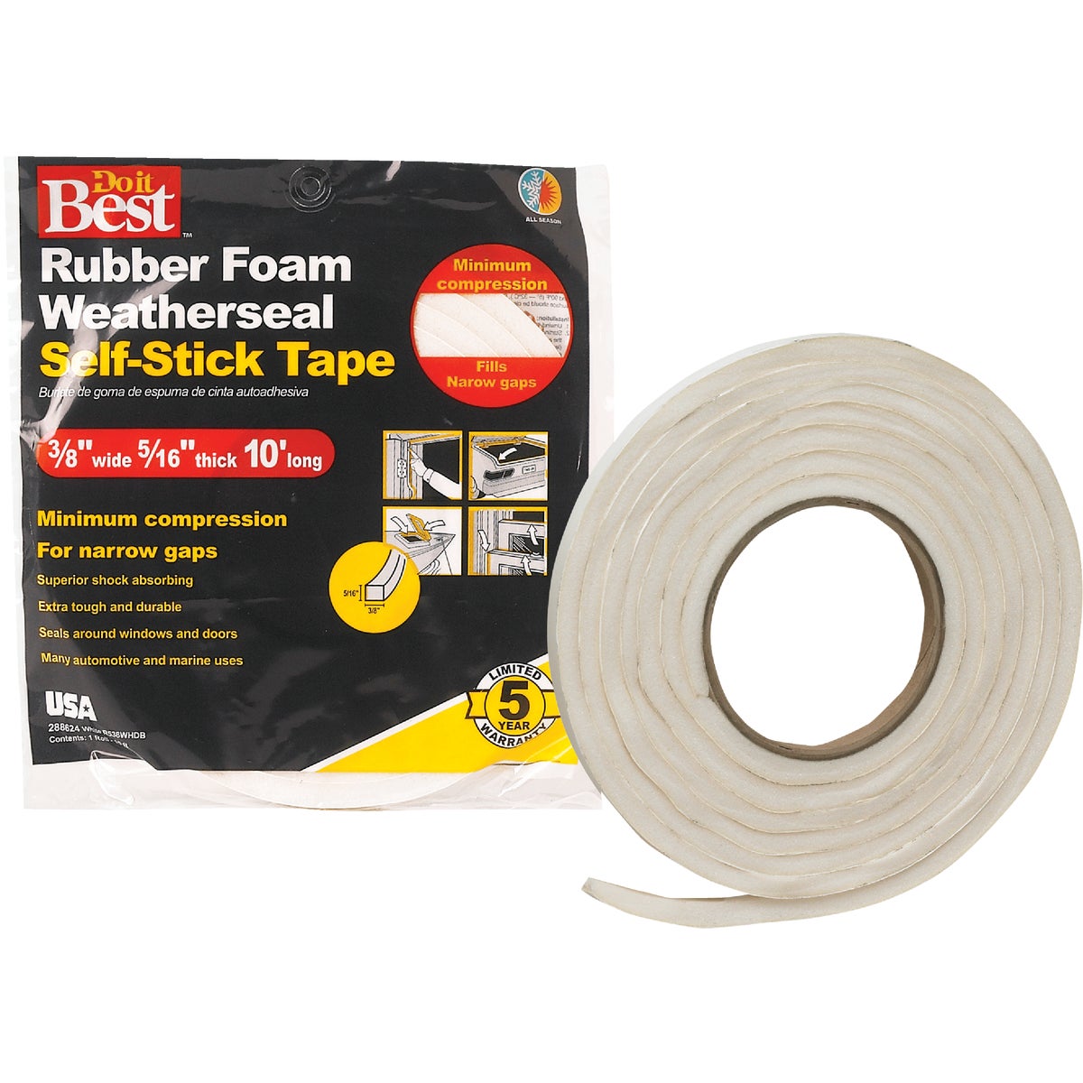 3/8X5/16"X10' WHT TAPE - R538WHDB by Thermwell Prods Co