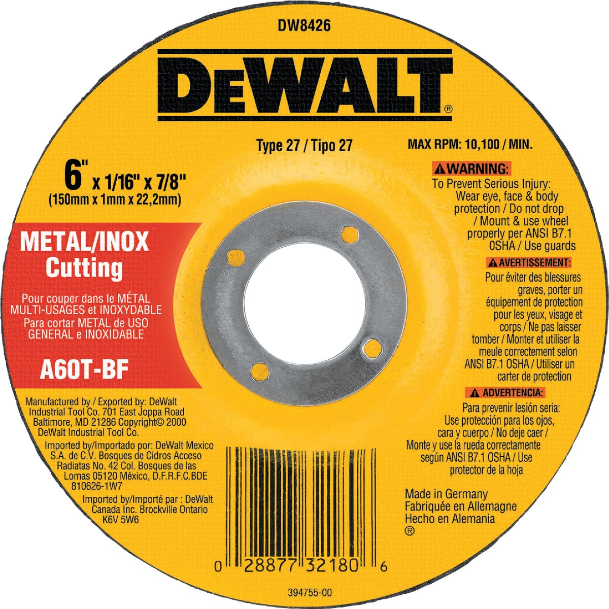6" CUTOFF WHEEL - DW8426 by DeWalt