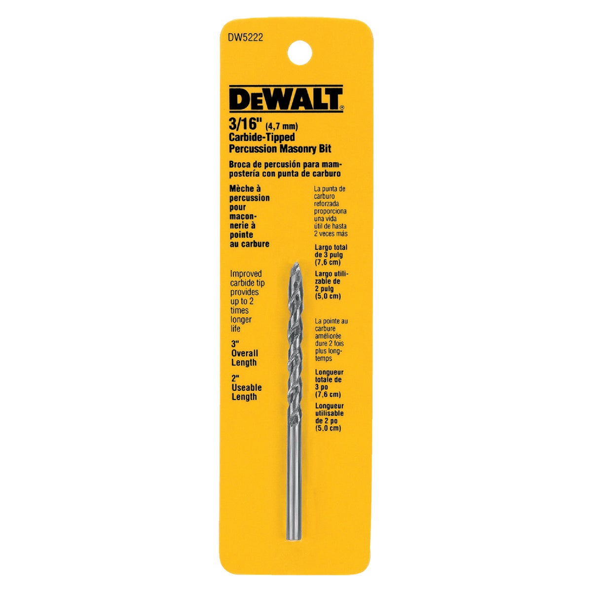 3/16X3 MASONRY DRILL BIT - DW5222 by DeWalt