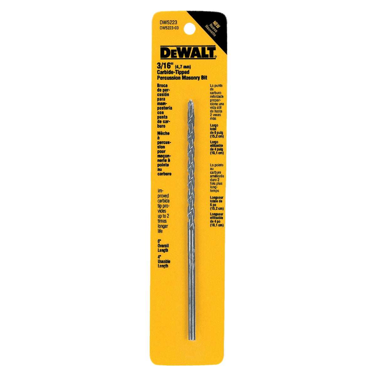 3/16X6 MASONRY DRILL BIT - DW5223 by DeWalt