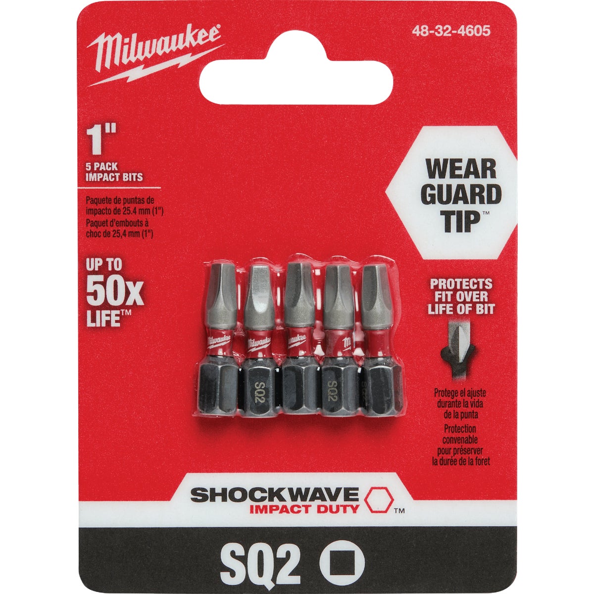 5PK #2 1" SQ RECESS BIT - 48324605 by Milwaukee Accessory