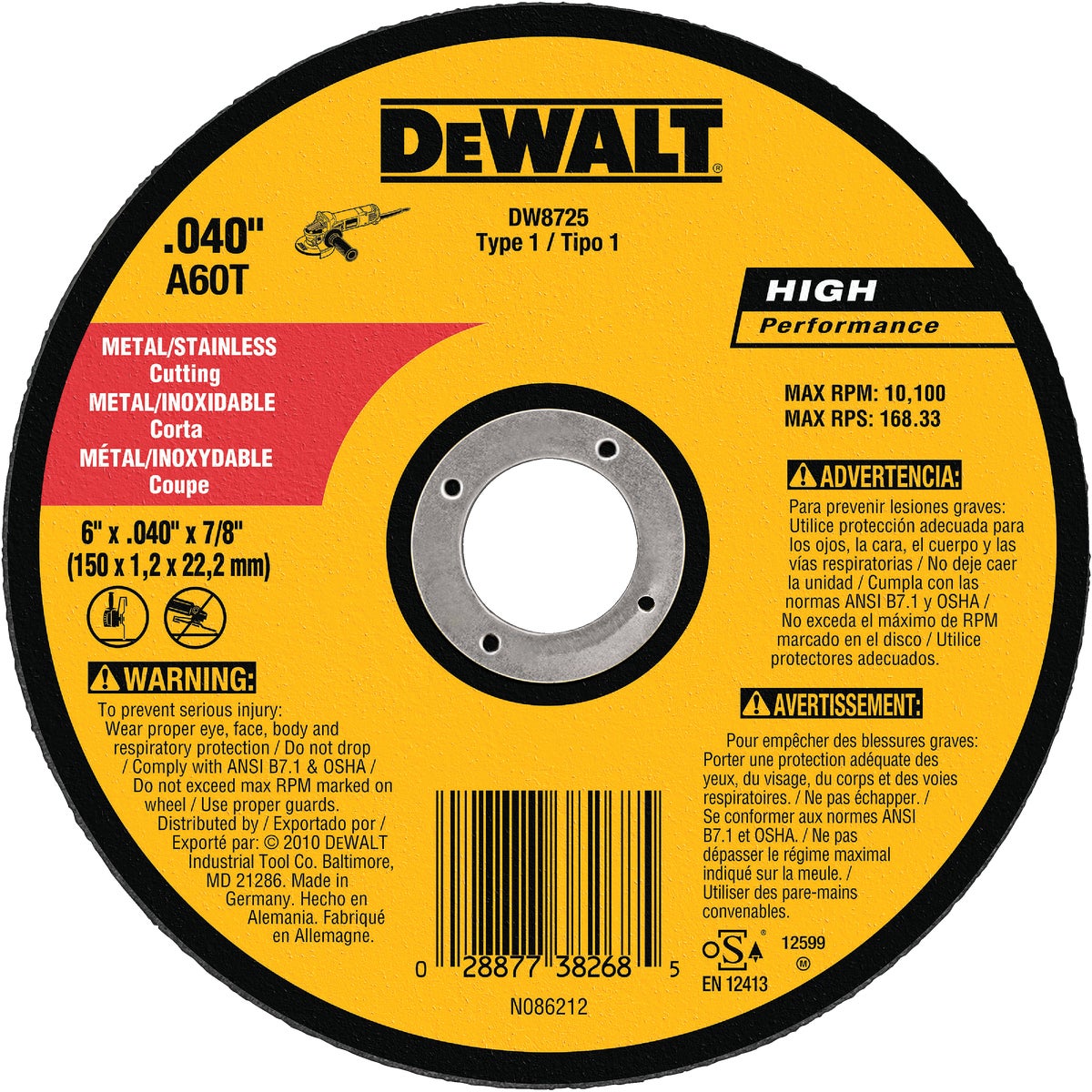 6" METAL CUTOFF WHEEL - DW8725 by DeWalt