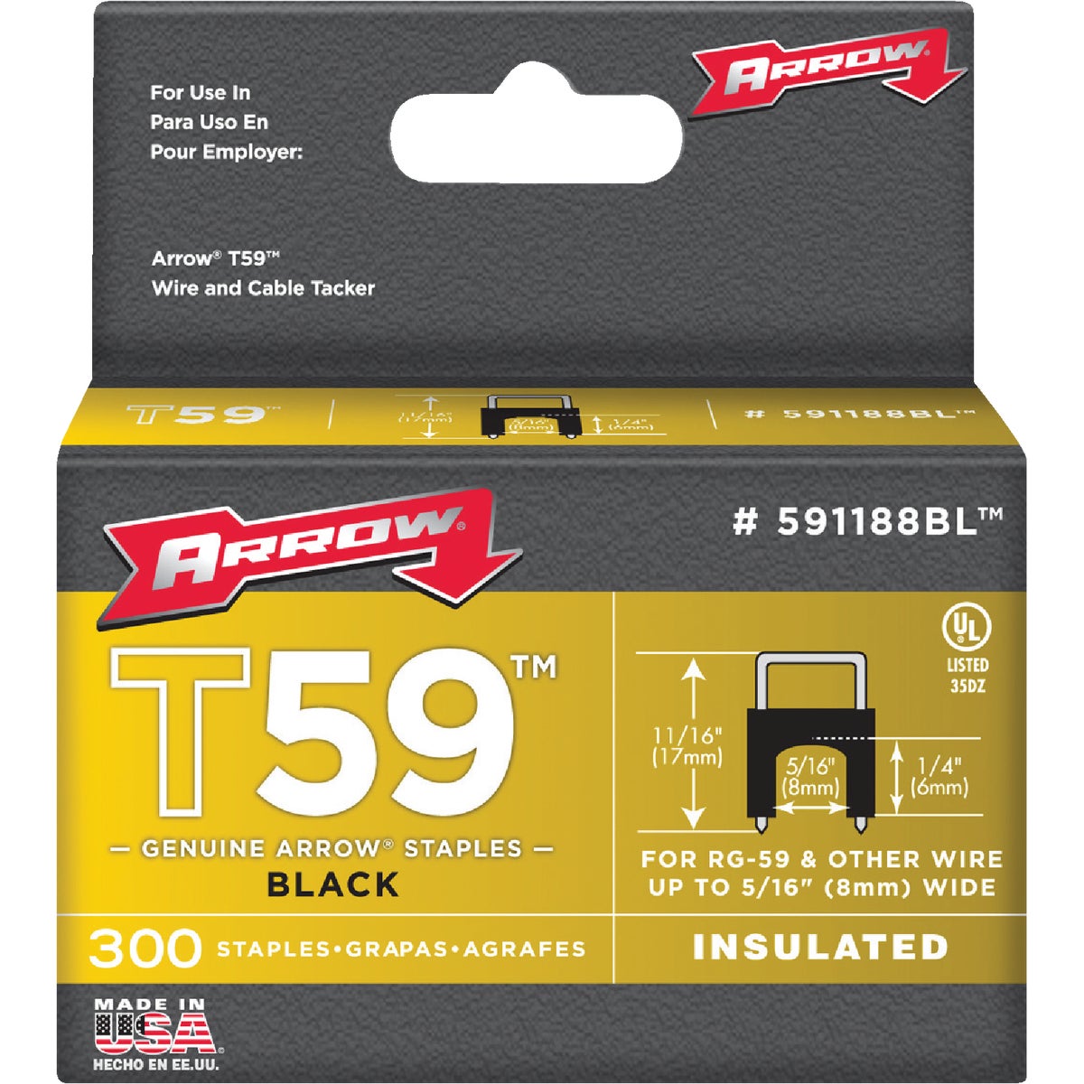 1/4"BLK INSULATED STAPLE - 591188BL by Arrow Fastener Co