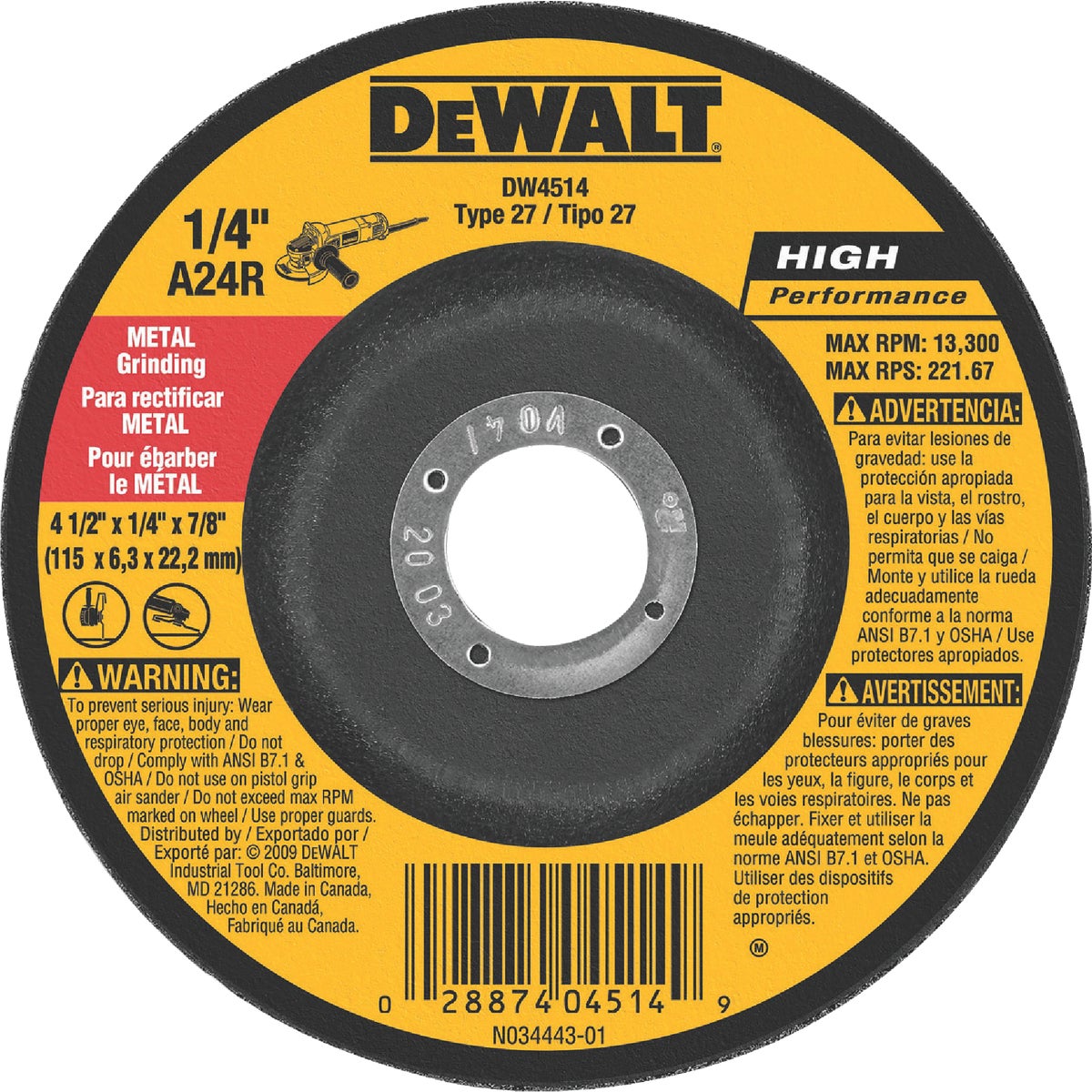 4-1/2X1/4X7/8 GRND WHEEL - DW4514 by DeWalt