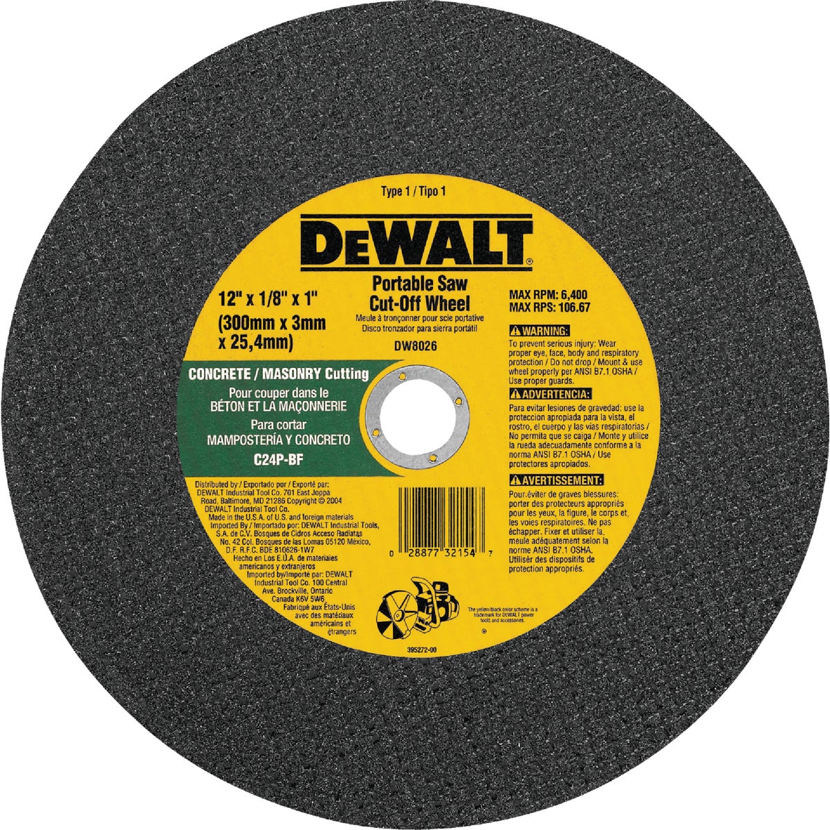 12" MASONRY CUTOFF WHEEL - DW8026 by DeWalt