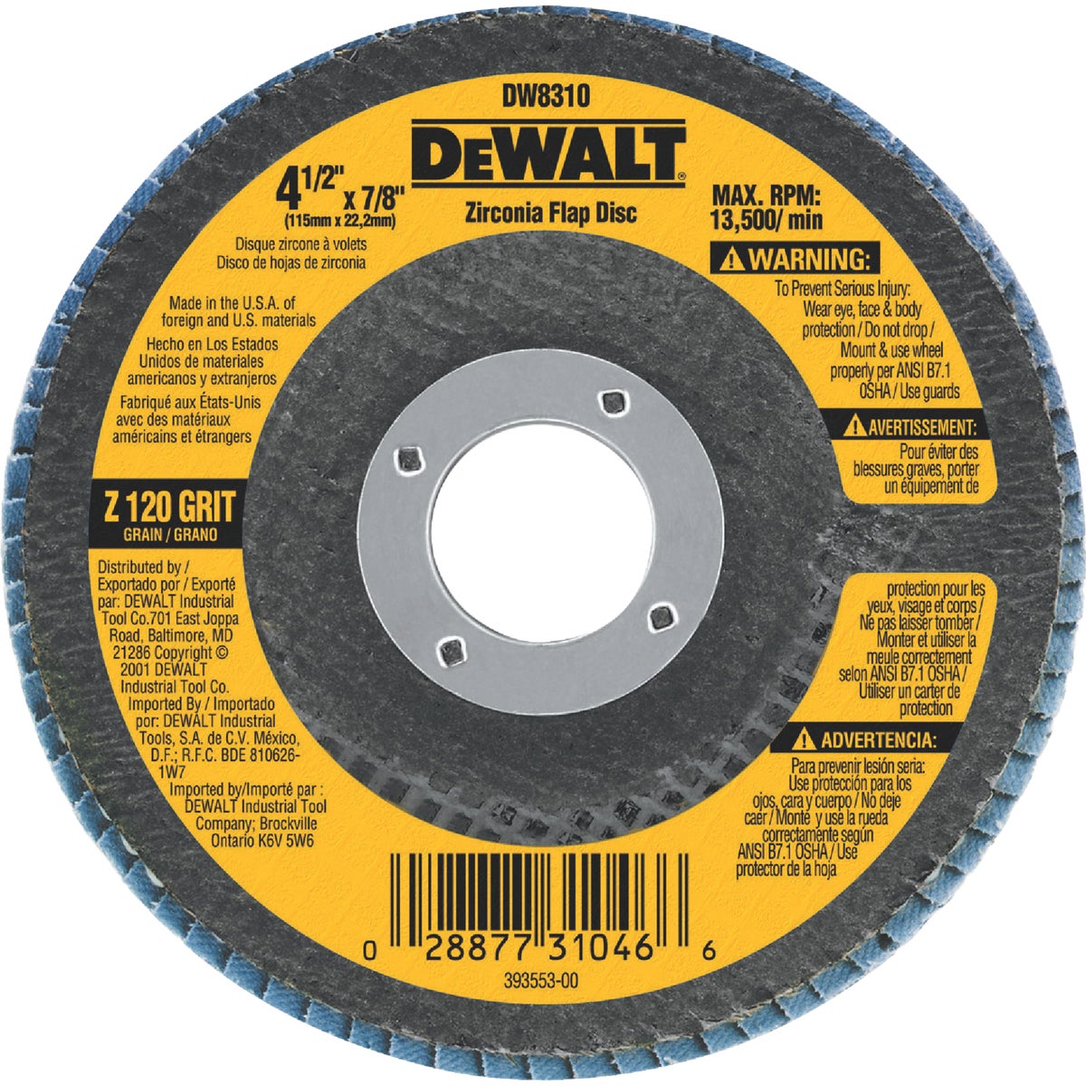 4-1/2" 120GRIT FLAP DISC - DW8310 by DeWalt
