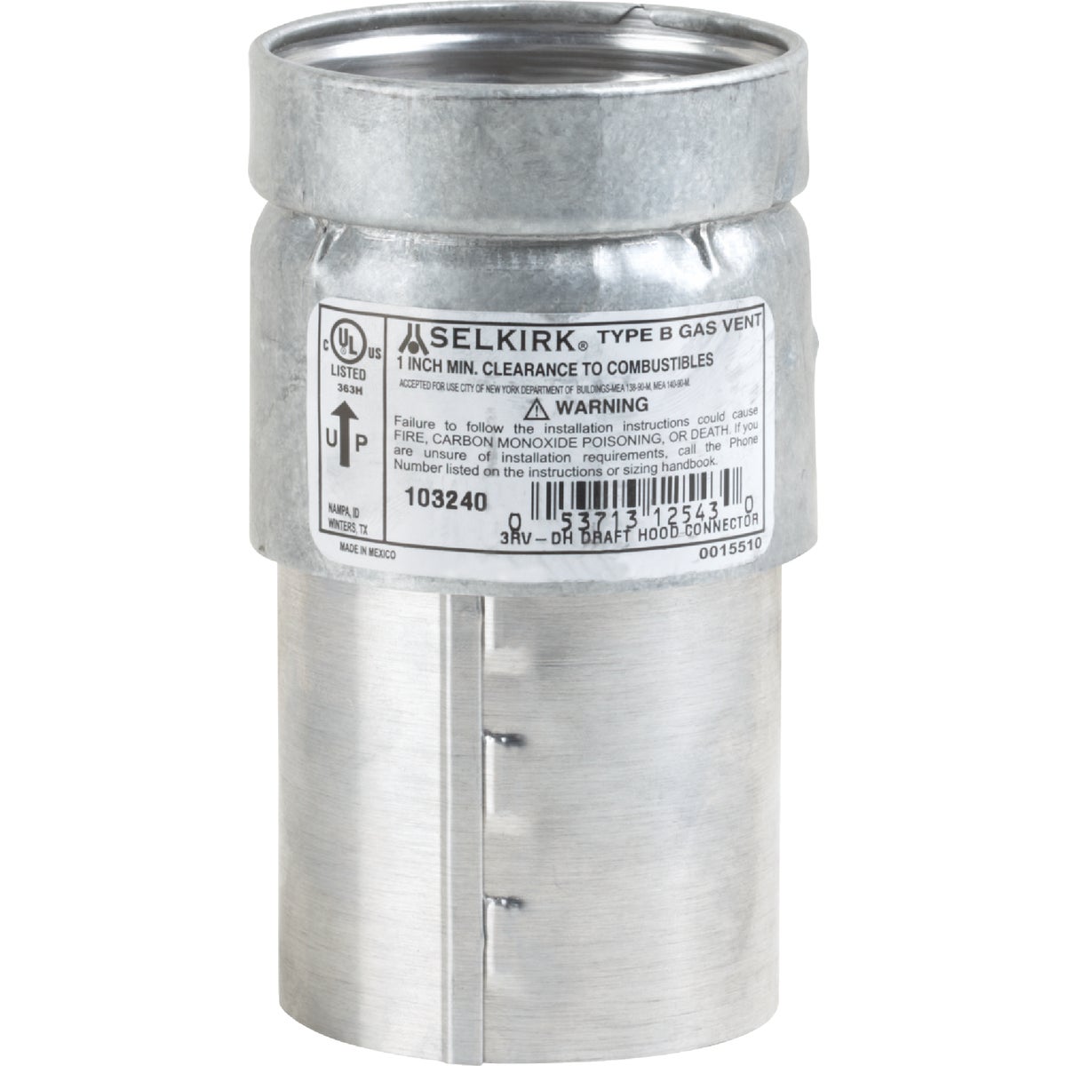 4" DRAFT HOOD CONNECTOR - 4RV-DHC by Selkirk Corporation