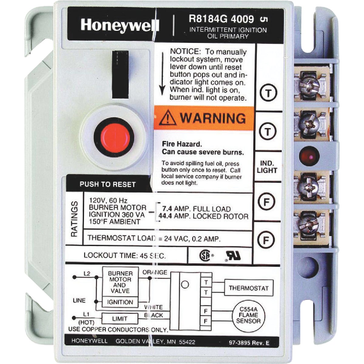 120V OIL BURNER RELAY - R8184G4009 by Honeywell Internatl