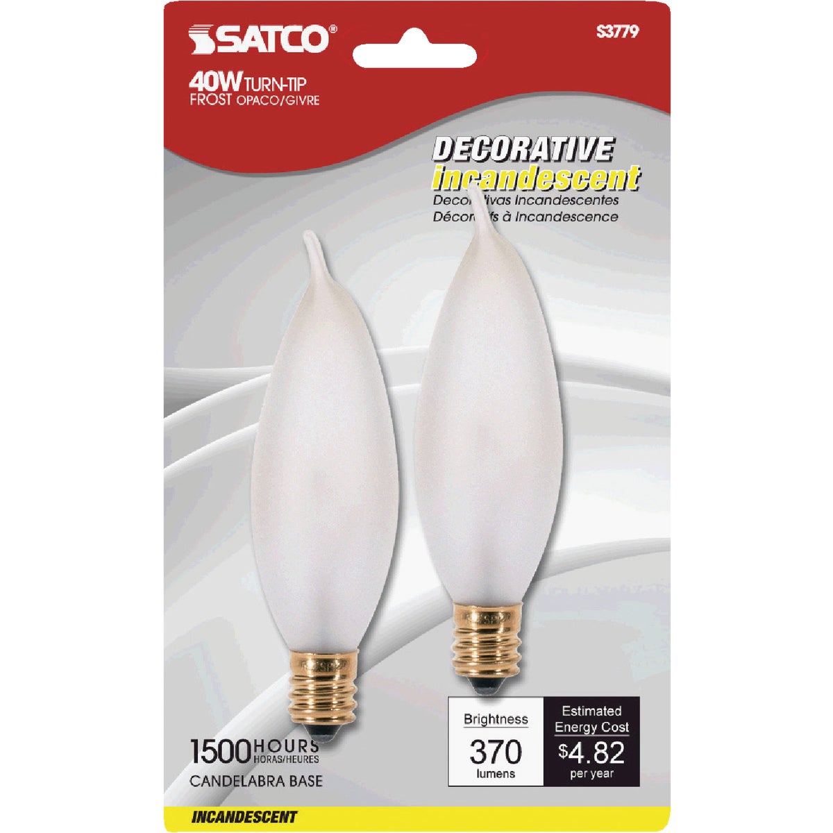 2PK 40W FROST CAND BULB - 66106 40CAC/F/CD2-MP by G E Lighting