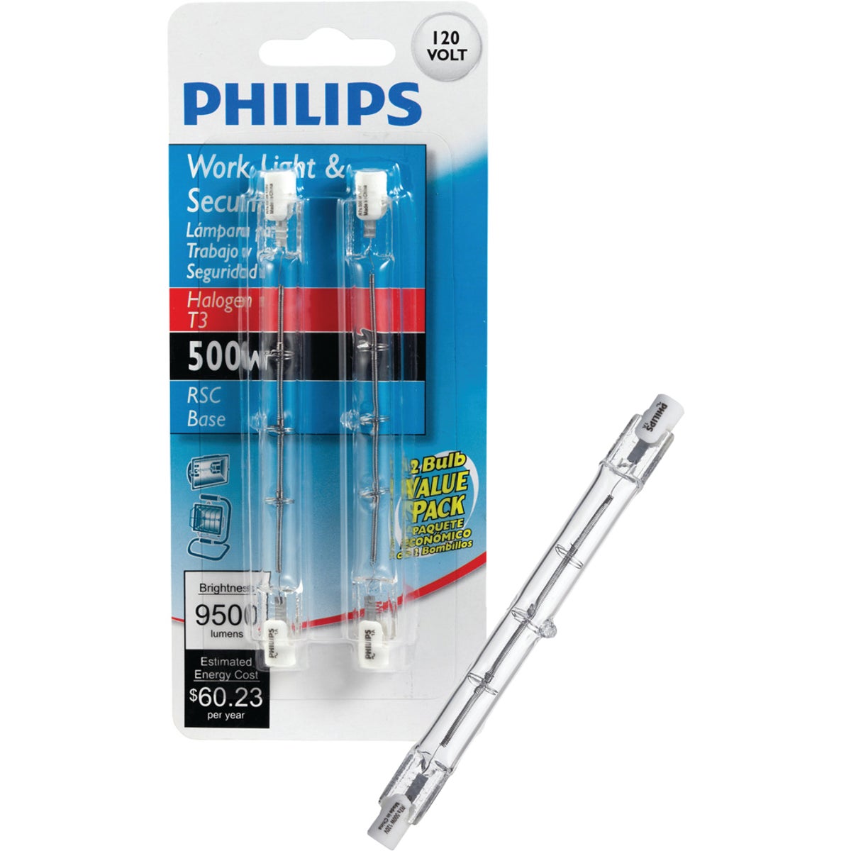 2PK 500W QZ HALOGEN BULB - 97674 Q500T3/HD/S/CD2 by G E Lighting
