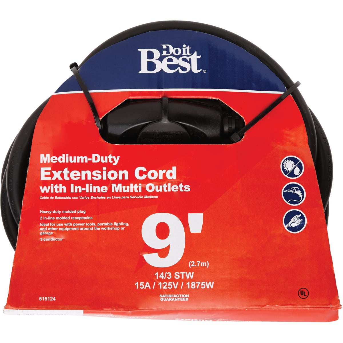 9' 14/3 BLK MULTI OUTLET - 553130 by Coleman Cable Import