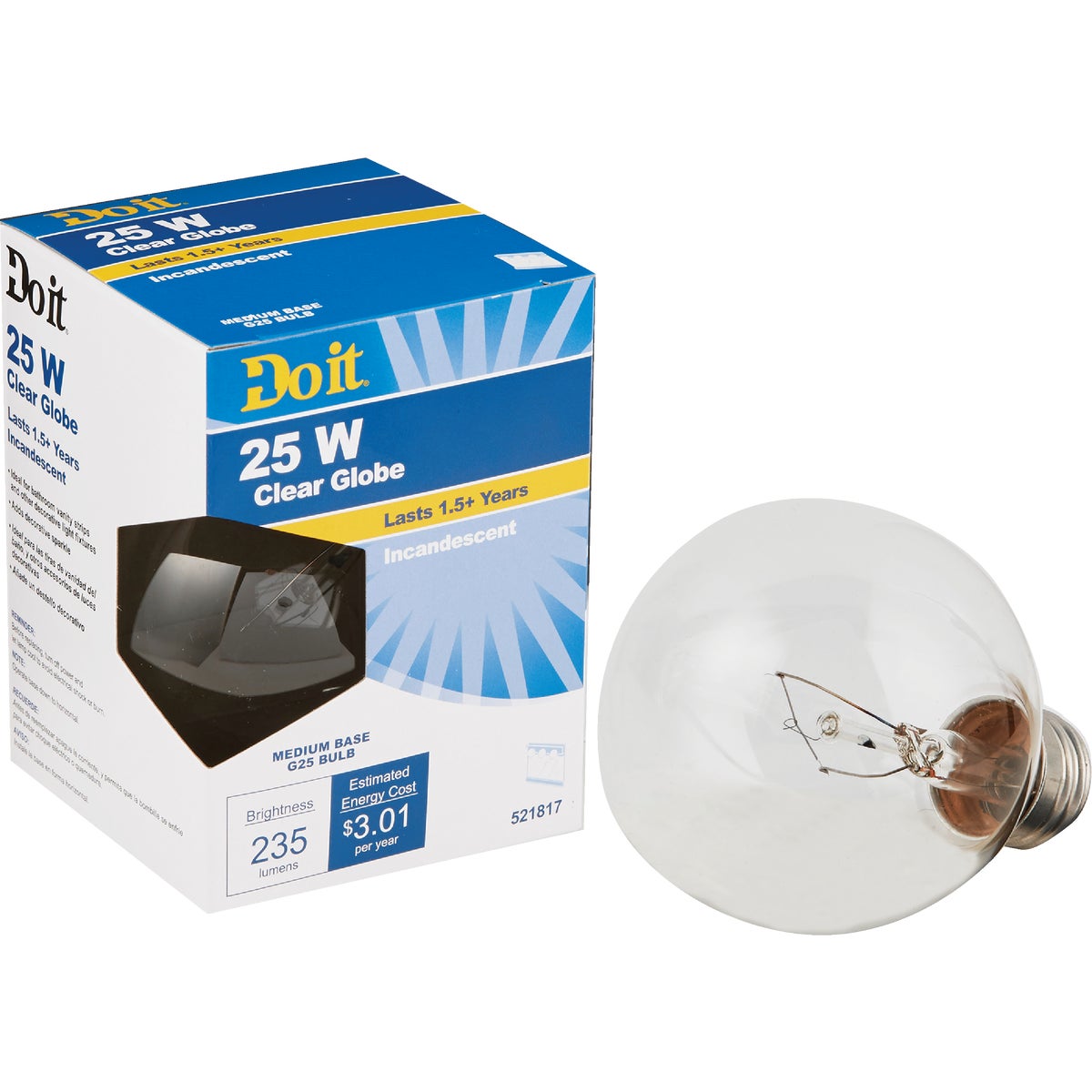 25W CLR 3-1/8GLOBE BULB - 17849 25G25-DIB by G E Private Label