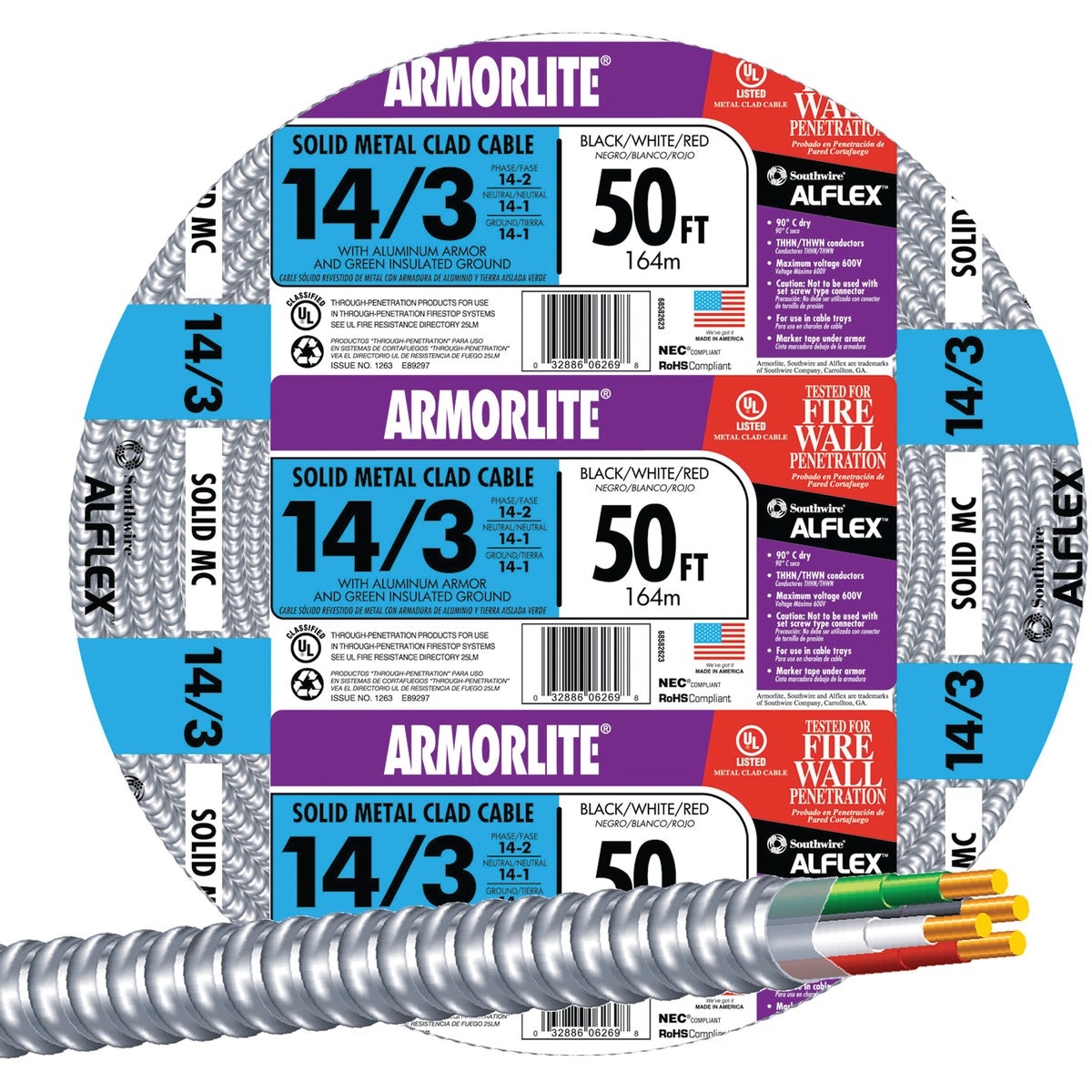 50' 14/3 MC ALUM CABLE - 68582622 by Southwire Company