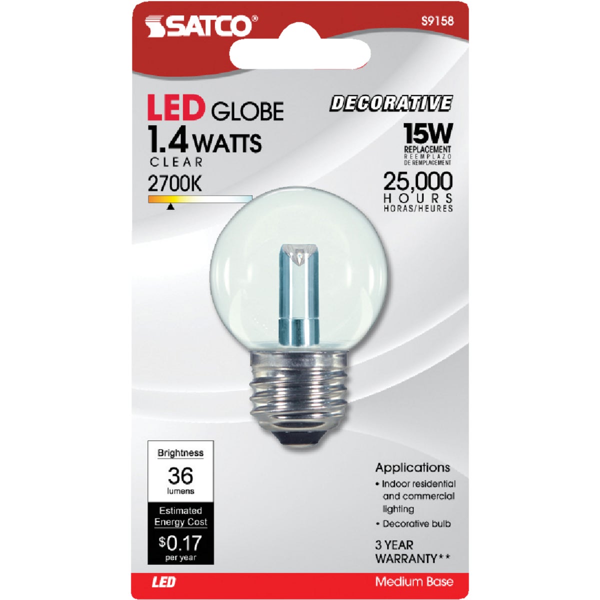 GE Lighting 2W CL G16 CAN LED BULB 76450 LED2G16C/C/TP
