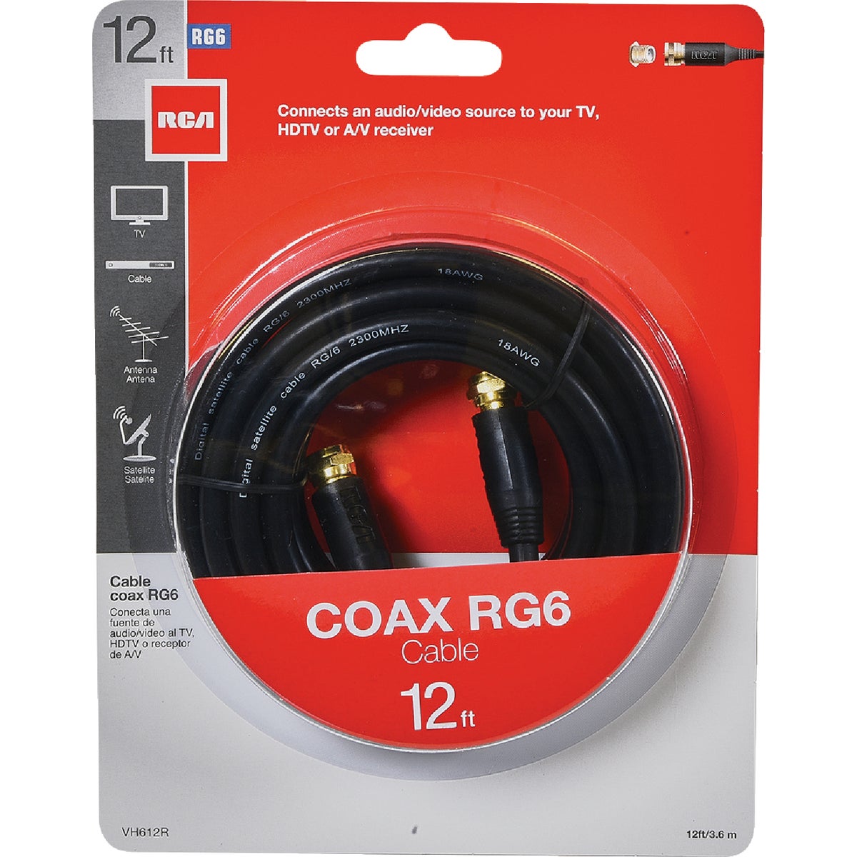 12' RG6 BLK COAX CABLE - VH612RV by Audiovox Accessories