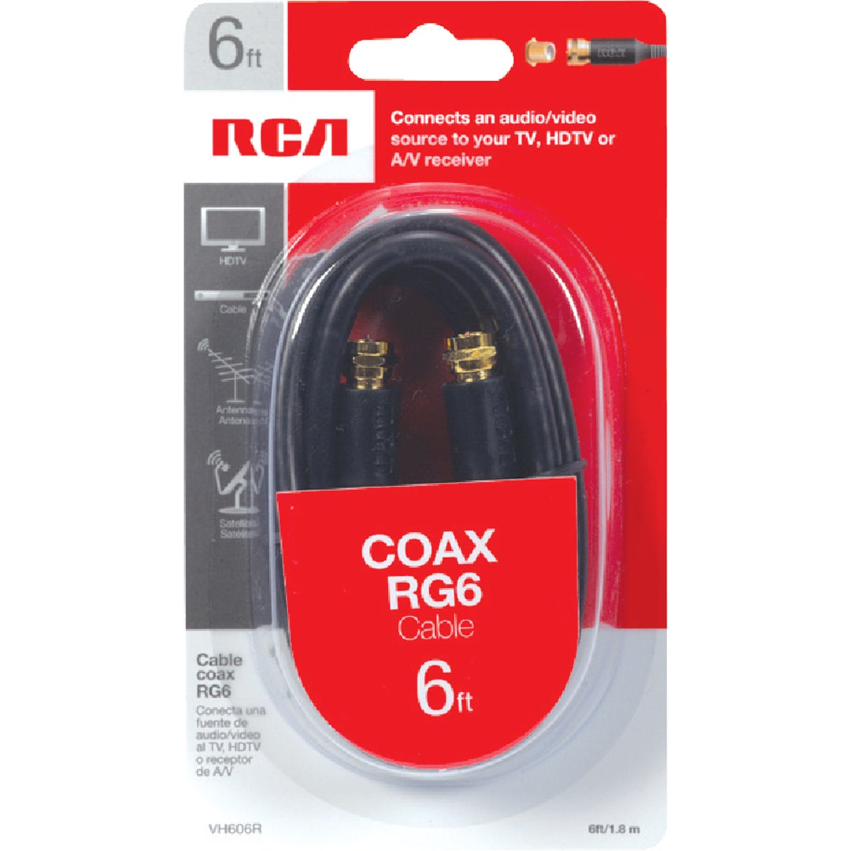 6' RG6 BLACK COAX CABLE - VH606RV by Audiovox Accessories