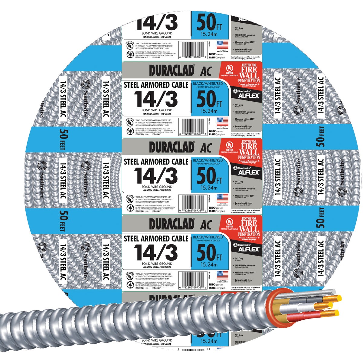 50' 14/3 STL ARMOR CABLE - 55278522 by Southwire Company