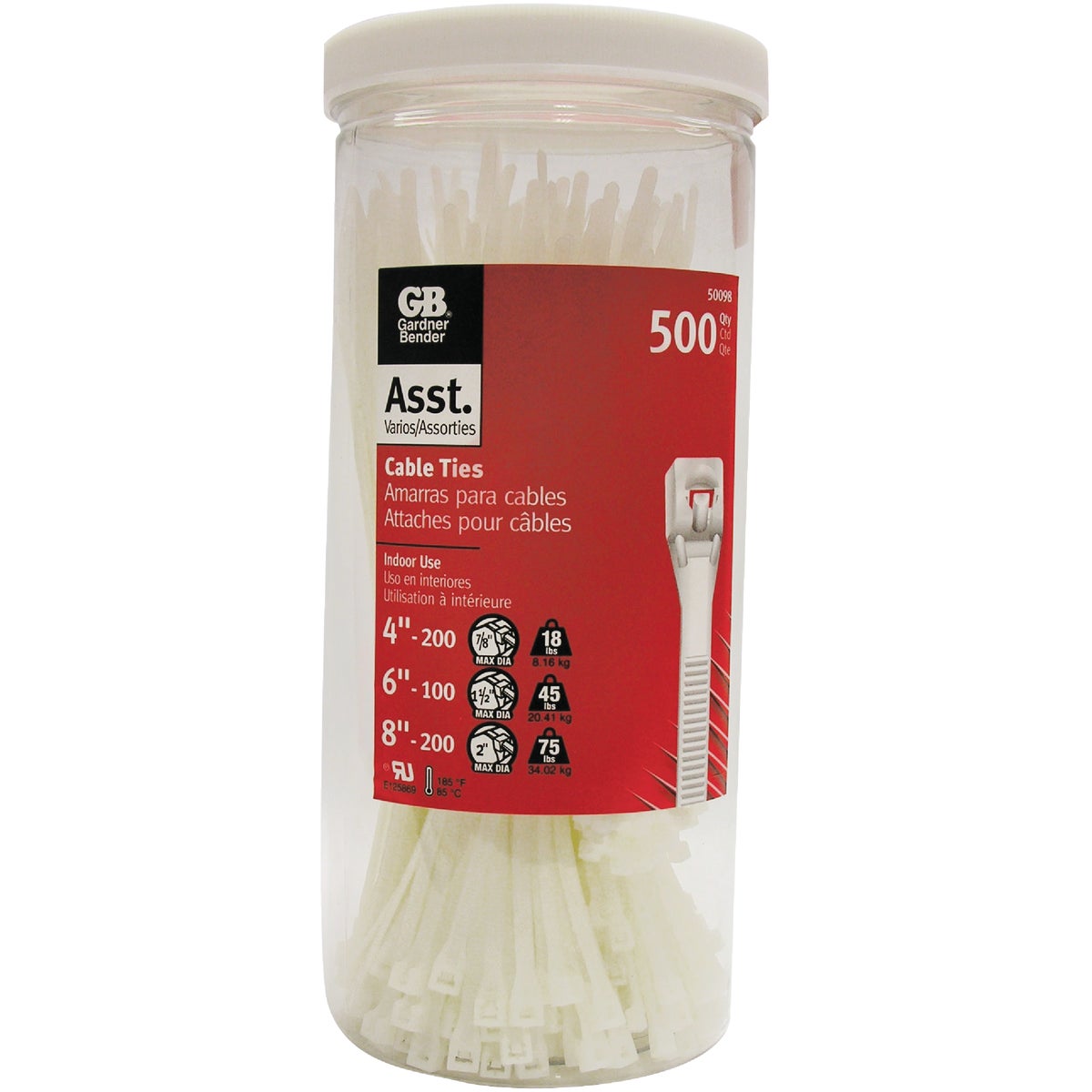 500PC ASSORTED CABLE TIE - 90457I by Thomas & Betts