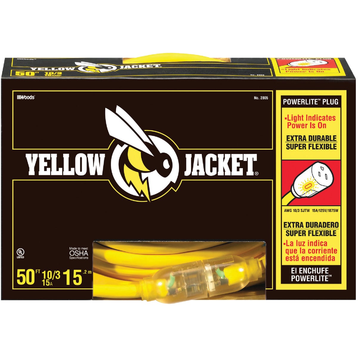 50' 10/3 YELLOW EXT CORD - 2805 by Woods Wire Coleman