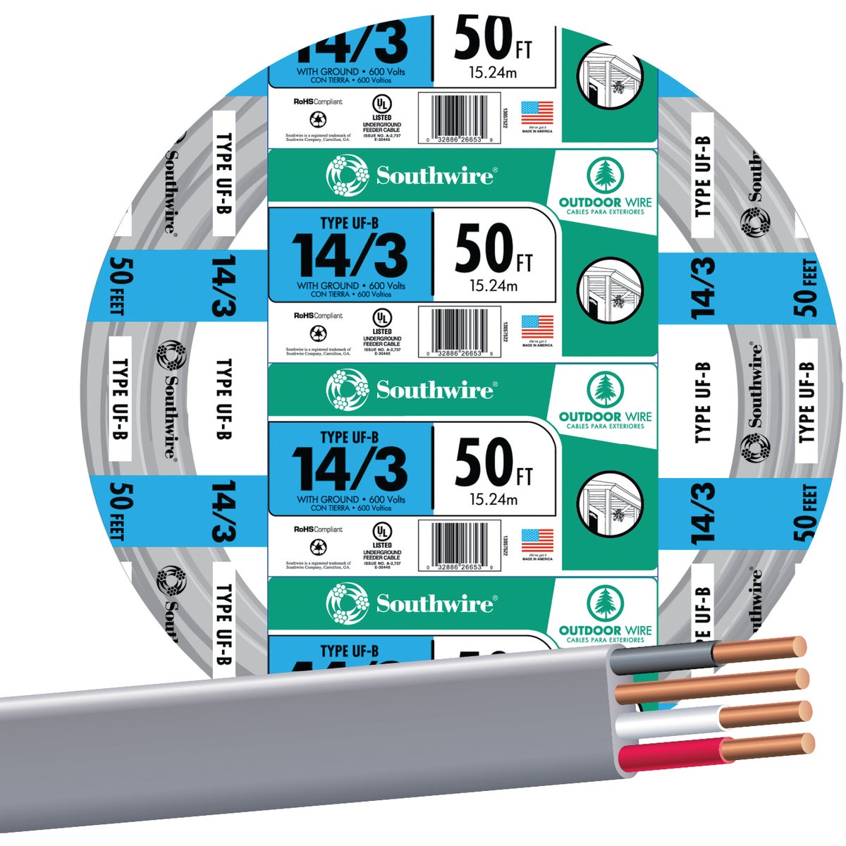 50' 14-3 UFW/G WIRE - 13057522 by Southwire Company