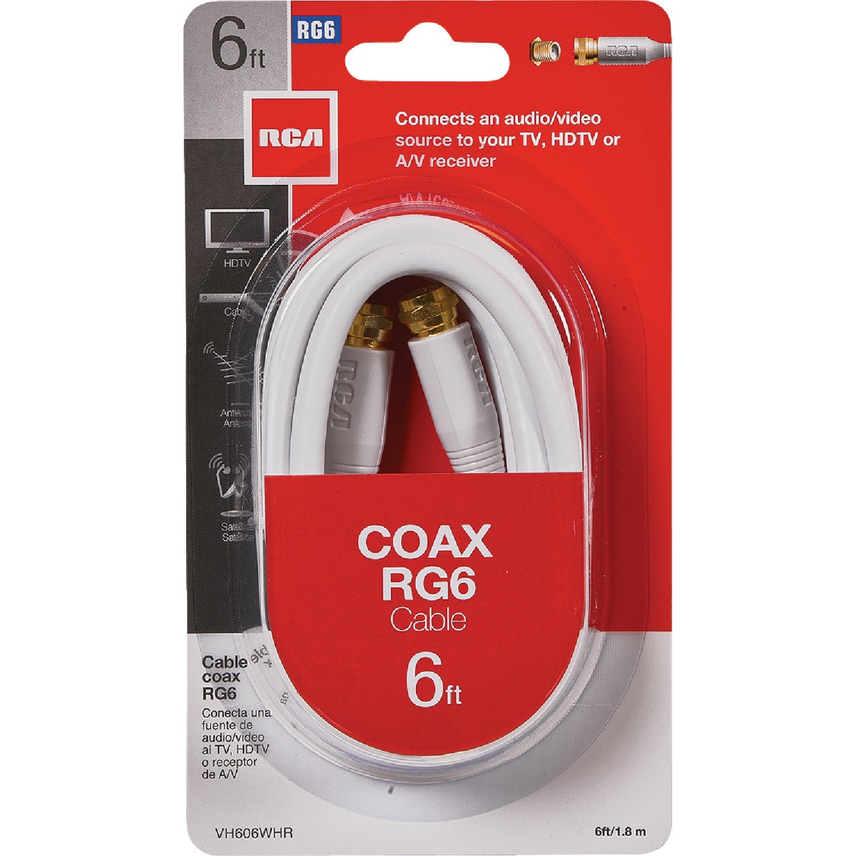 6' RG6 WHT COAX CABLE - VH606WHR by Audiovox Accessories