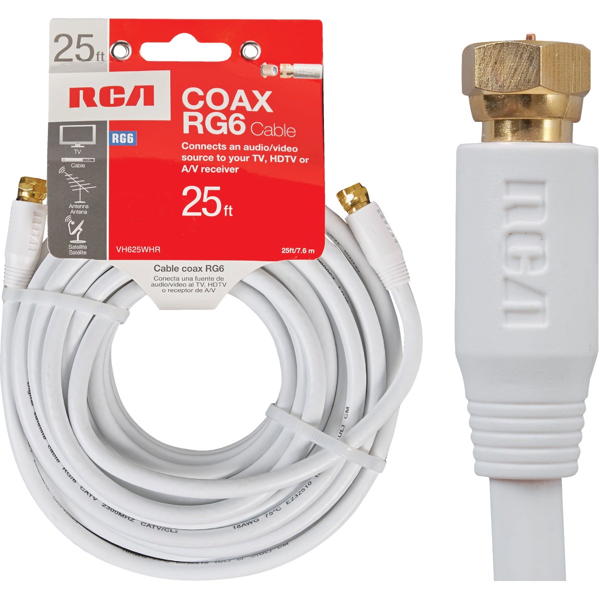 25' RG6 WHT COAX CABLE - VH625WHR by Audiovox Accessories