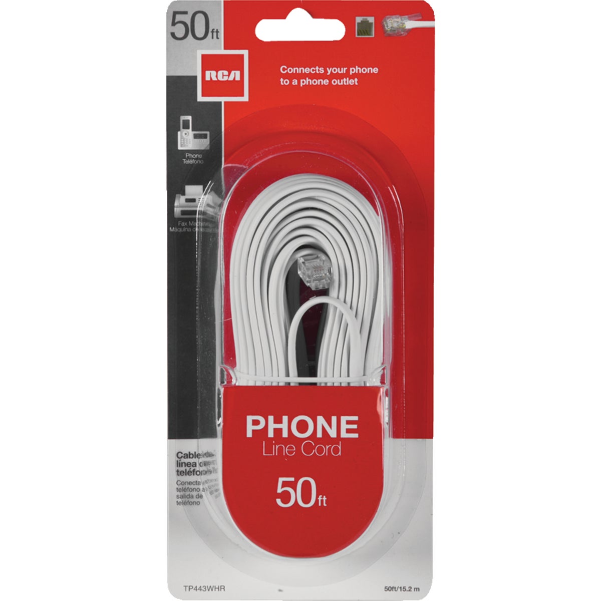 50' WHT PHONE LINE CORD - TP443WHRV by Audiovox Accessories