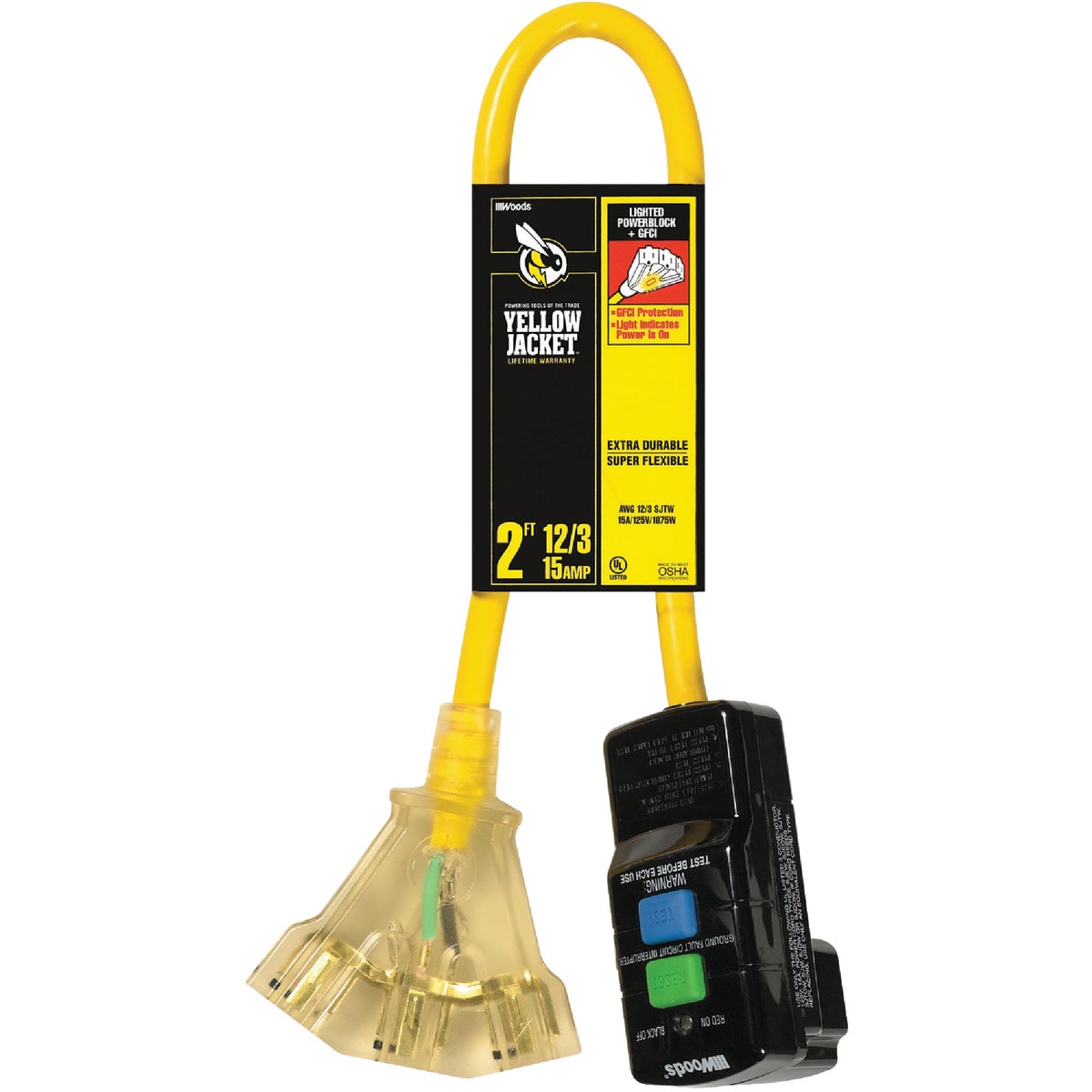 2' 12/3 YELLOW GFI CORD - 2814 by Woods Wire Coleman