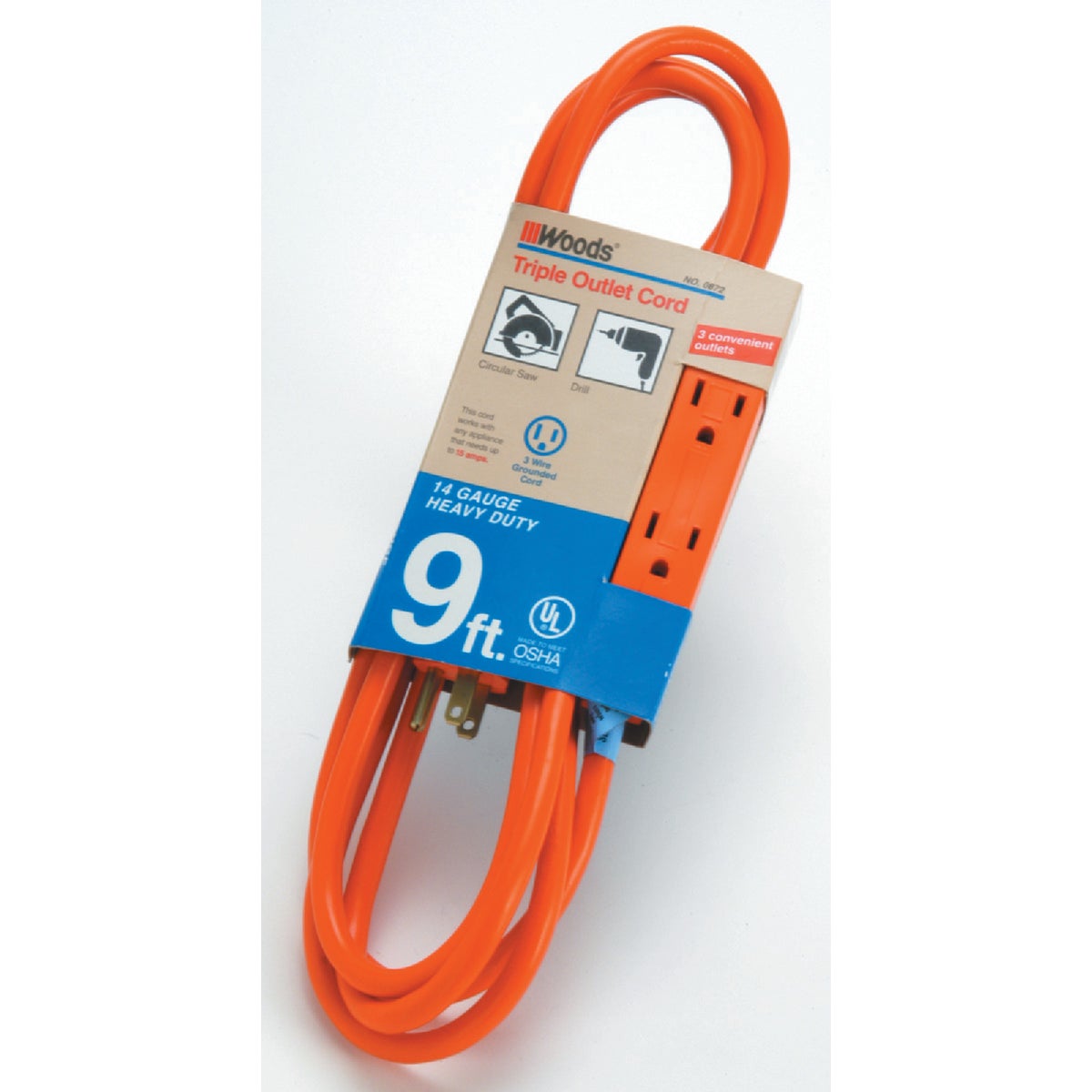 9' 14/3 3-OUTLET CORD - 0872 by Woods Wire Coleman