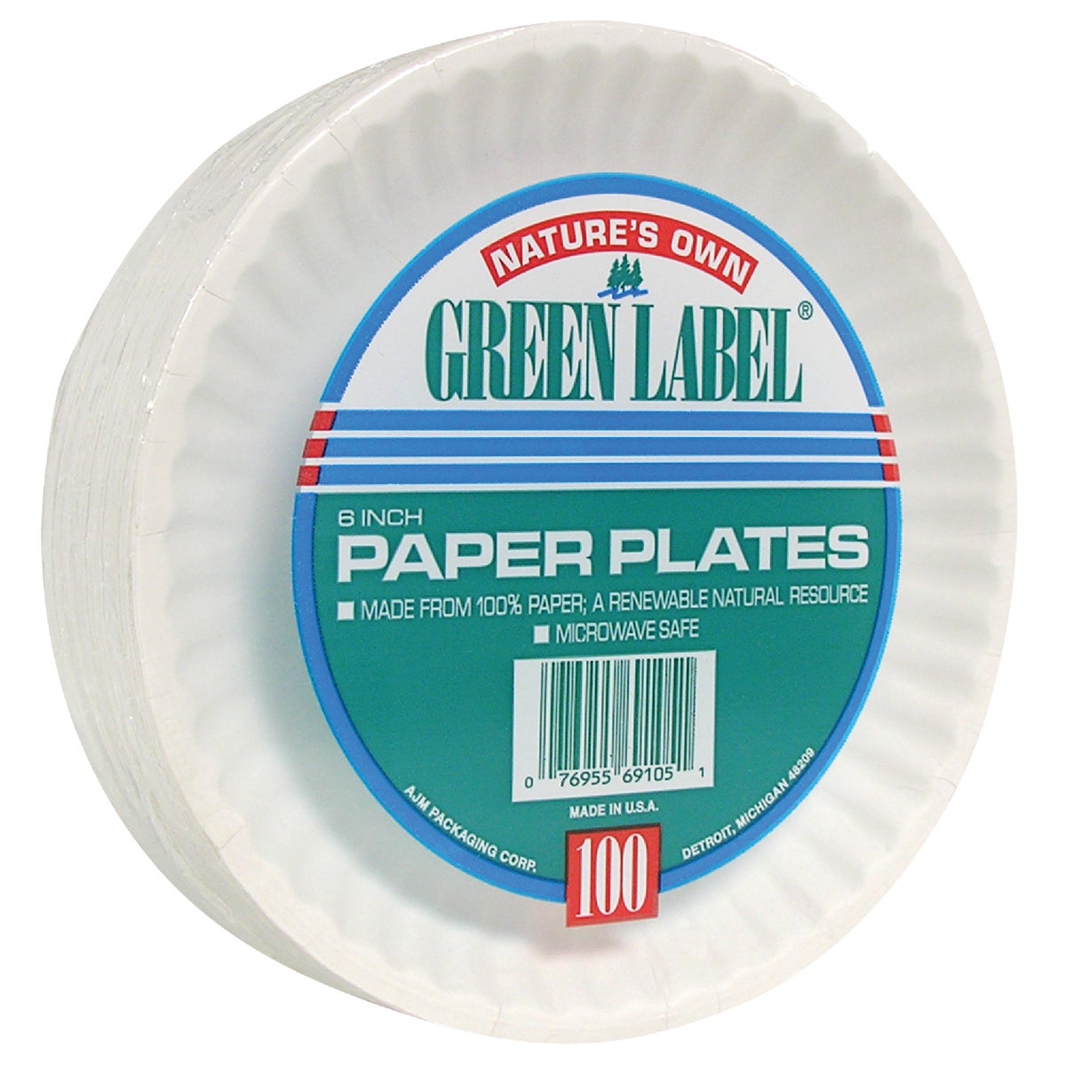100 COUNT 6" PAPER PLATE - PP6GRAWH by A J M Packaging Corp