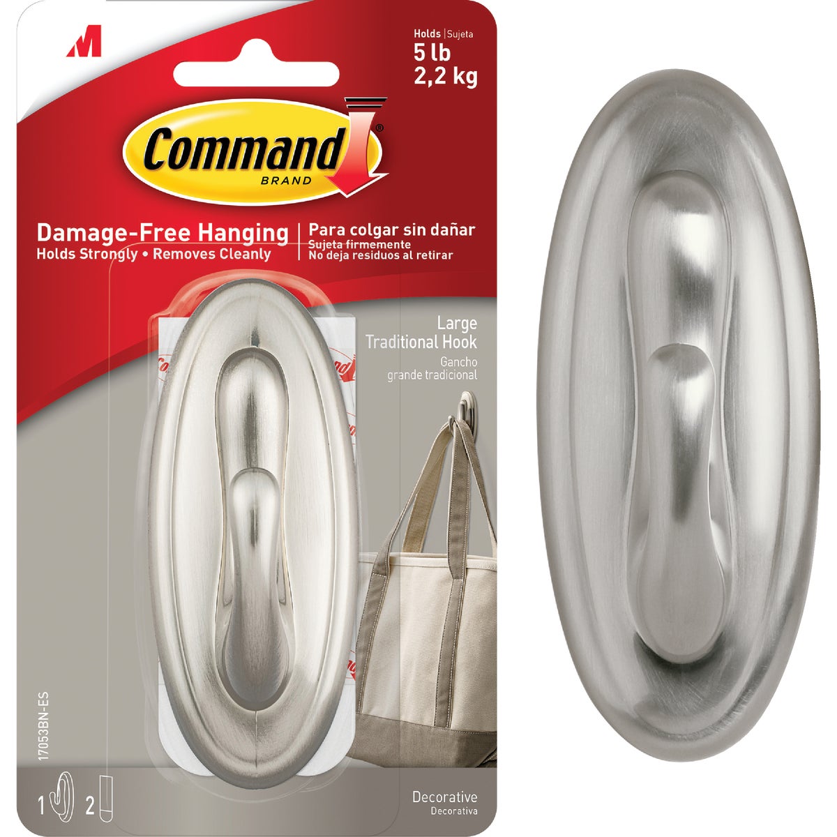 COMMAND LRG NICKEL HOOK - 17053BN by 3m Co