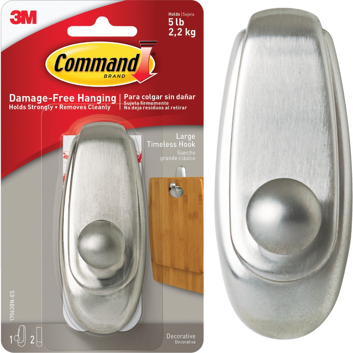 COMMAND LRG NICKEL HOOK - 17063BN by 3m Co