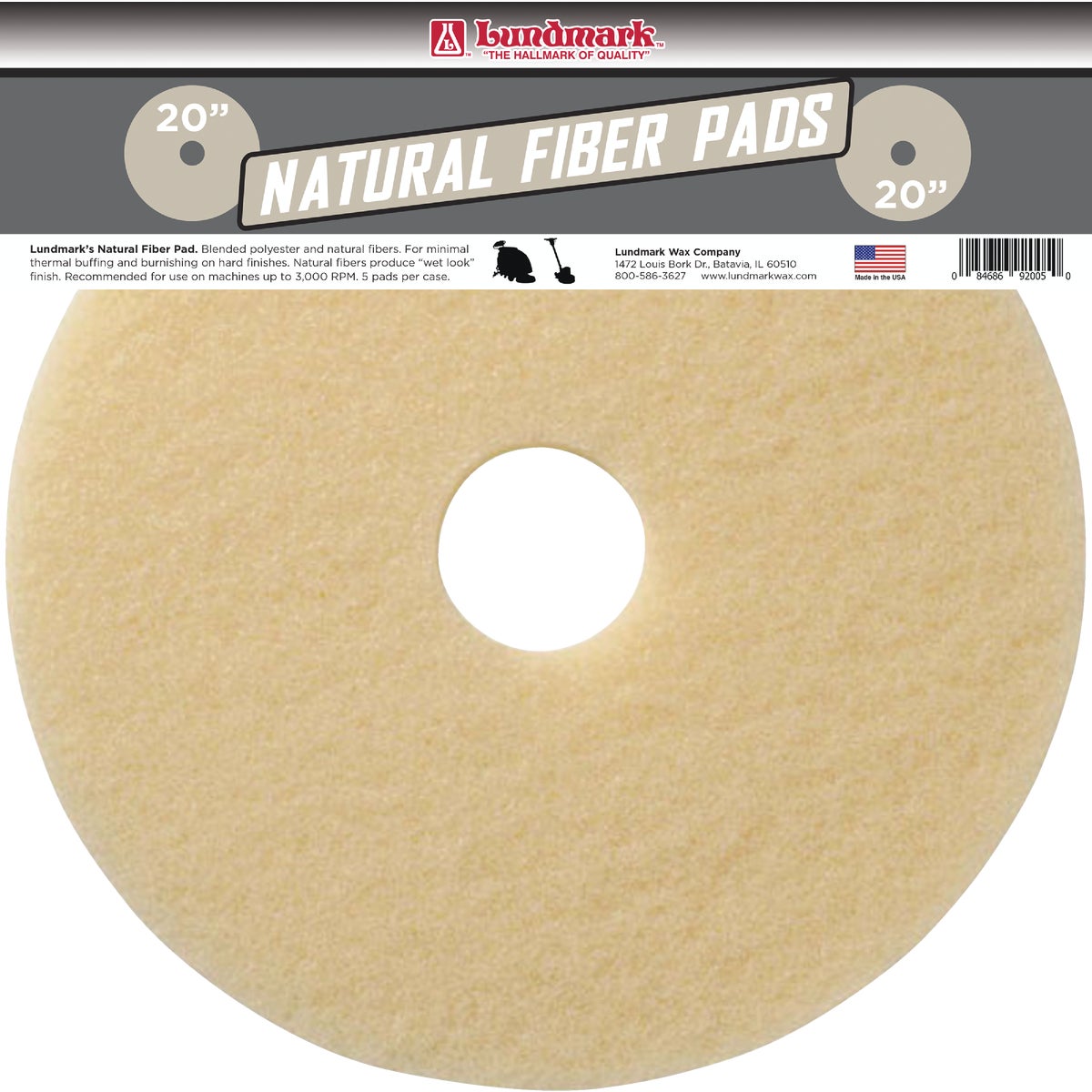 20" NATURAL BUFFING PAD - TKL20N by Lundmark Wax Co