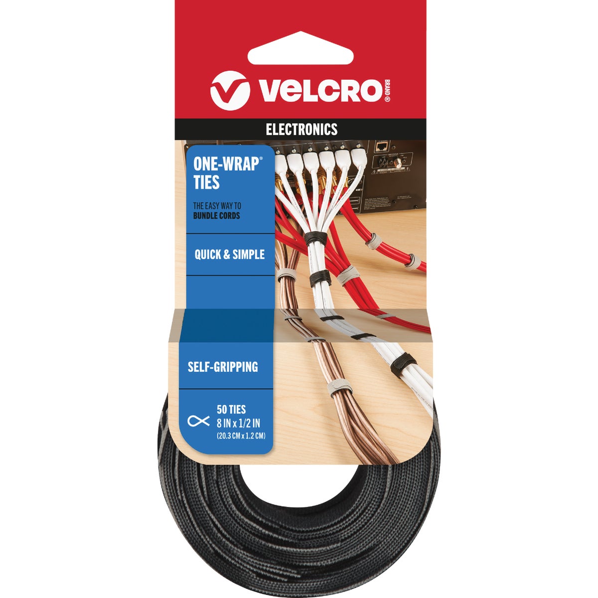 50CT BLK REUSABLE TIES - 90924 by Velcro Usa