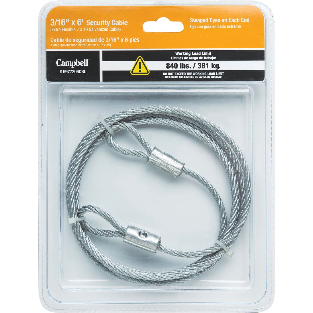 3/16"X6' SECURITY CABLE - 5977206CBL by Cooper Campbell Apex