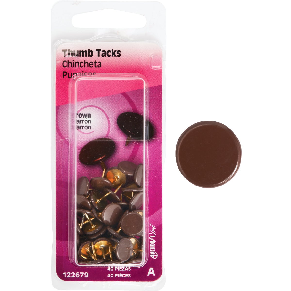 40PC BROWN THUMB TACK - 122679 by Hillman Fastener