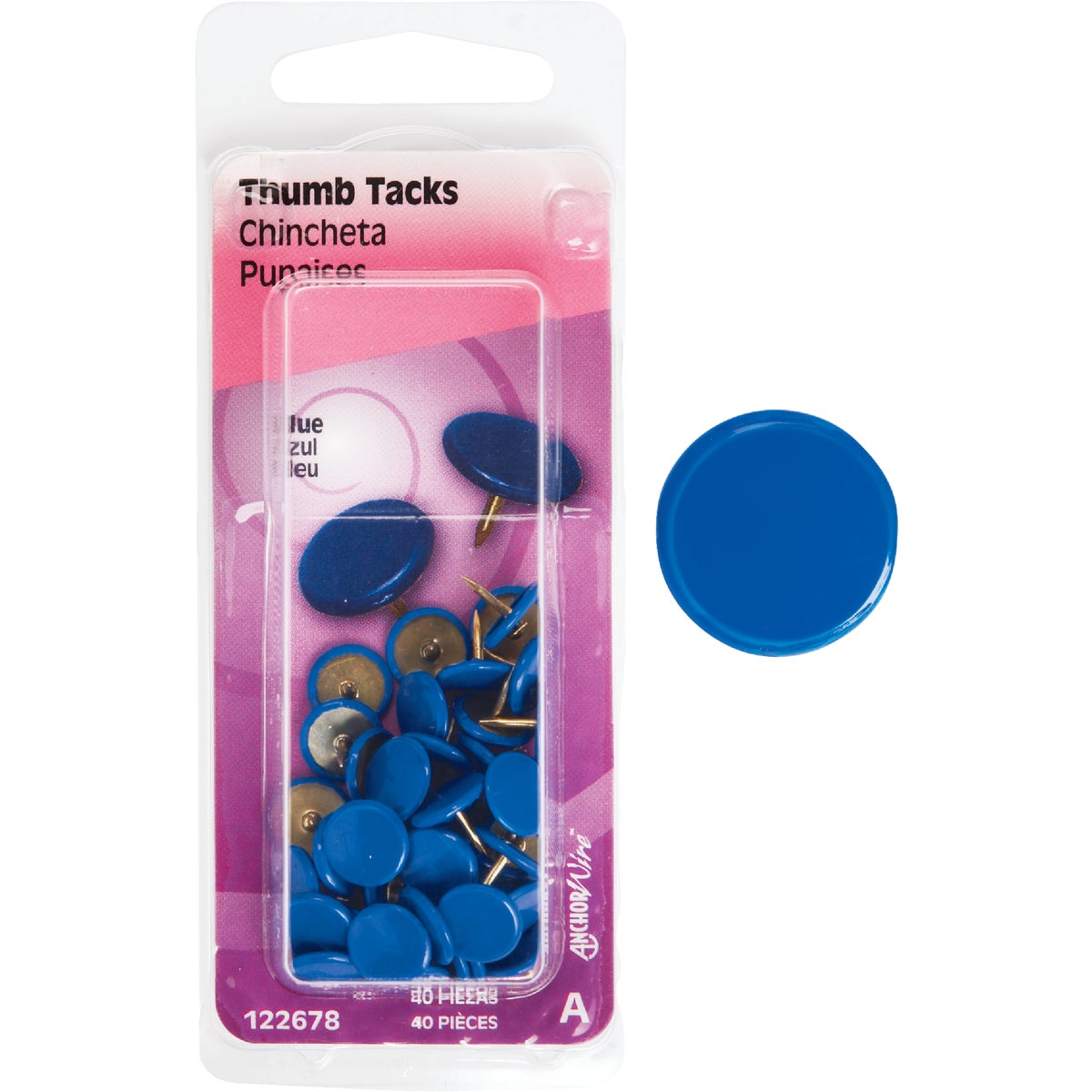 40PC BLUE THUMB TACK - 122678 by Hillman Fastener