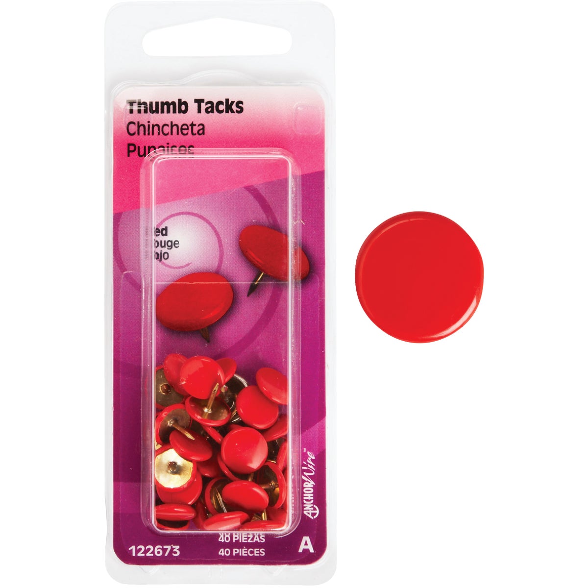 40PC RED THUMB TACK - 122673 by Hillman Fastener