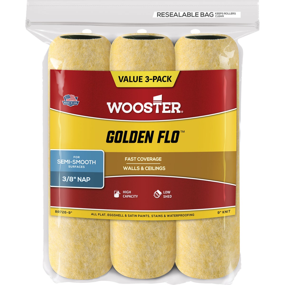 3PK 9" ROLLER COVER - RR726-9 by Wooster Brush Co
