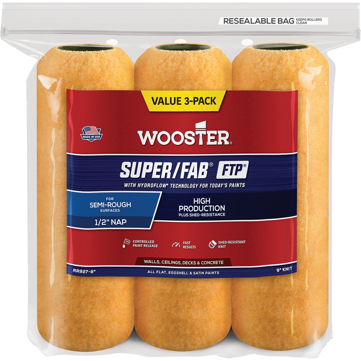 3PK 9X1/2" ROLLER COVER - R740-9 by Wooster Brush Co