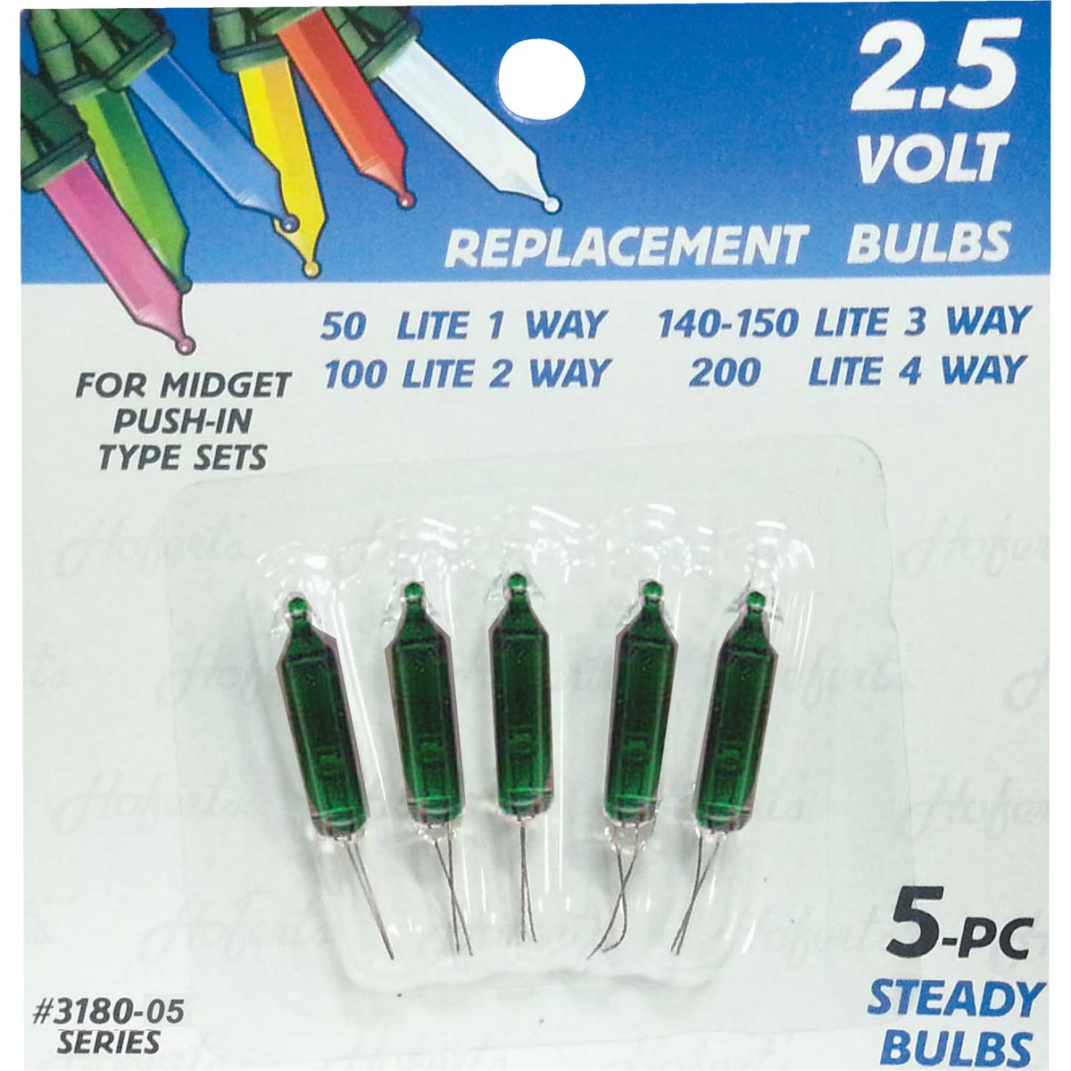 5PK 2.5V GREEN BULB - 3180-05 by J Hofert-y
