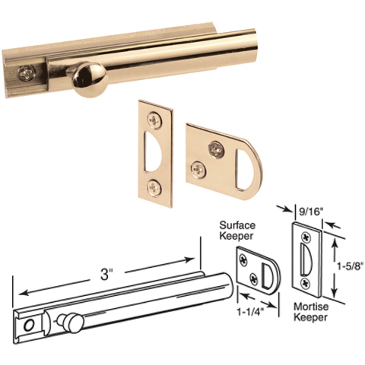 3X3/4 SURFACE BOLT - U 9962 by Prime Line Products