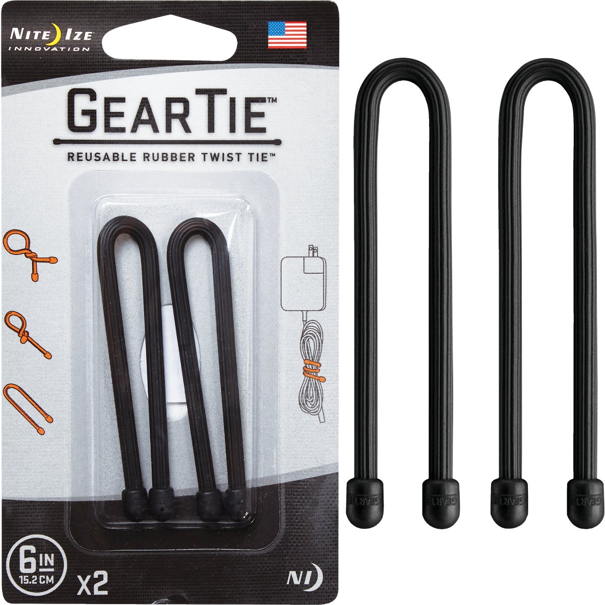 BLK 6" 2PK TWIST TIE - GT6-2PK-01 by Nite Ize   Rcp