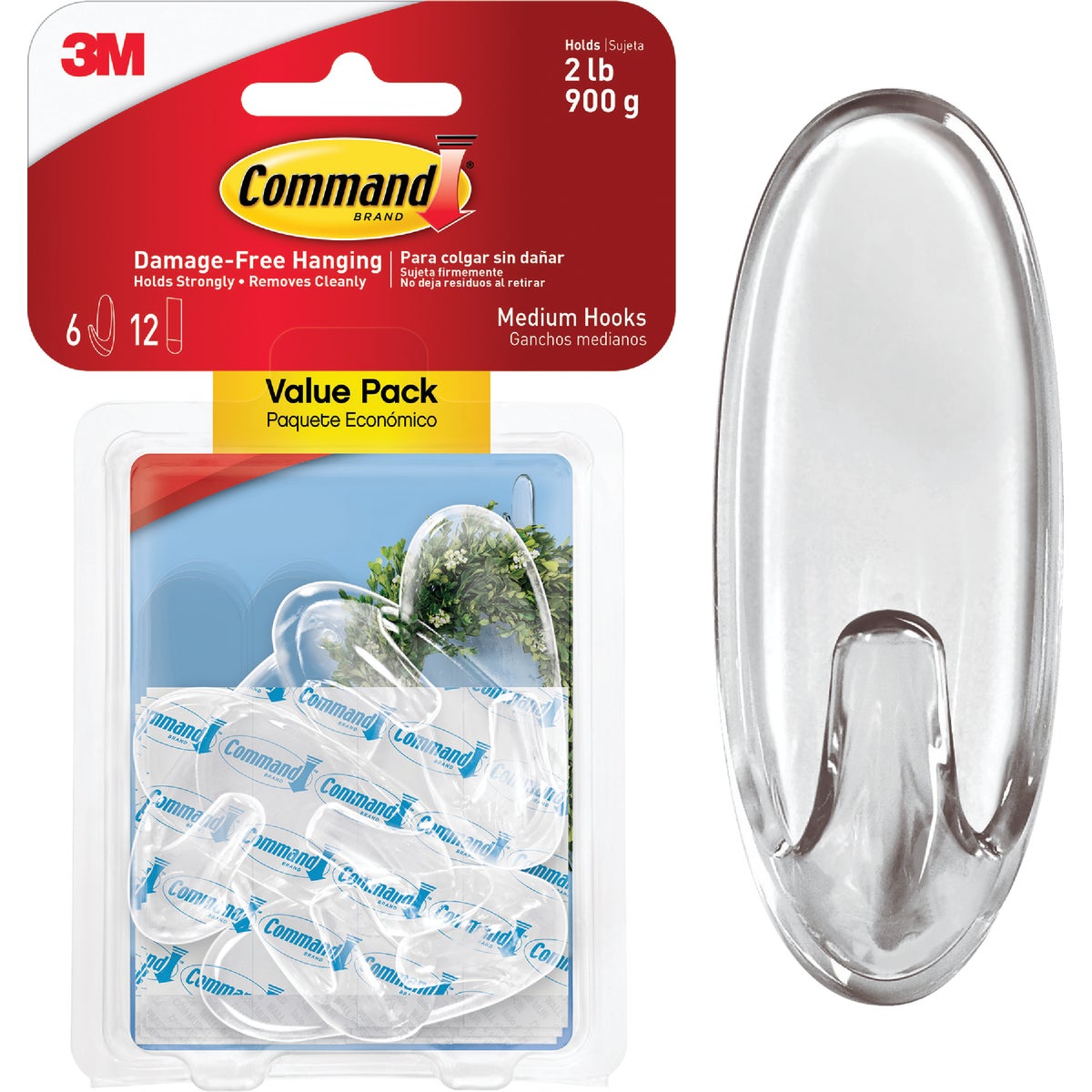 COMMAND CLEAR MED HOOK - 17091CLR-VP-6PK by 3m Co